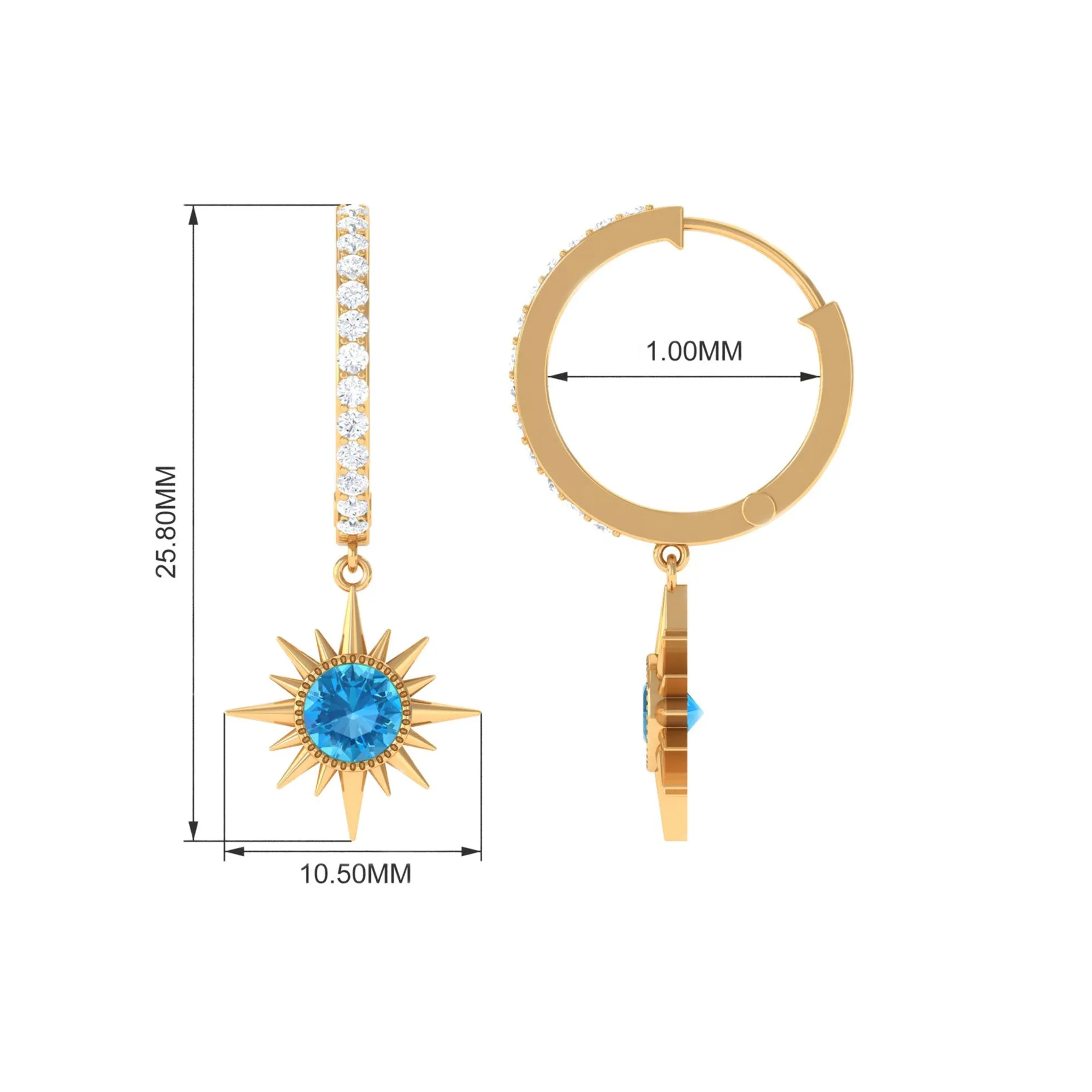 3/4 CT Swiss Blue Topaz and Diamond Sunburst Hoop Earrings