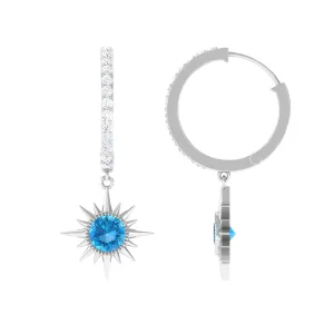 3/4 CT Swiss Blue Topaz and Diamond Sunburst Hoop Earrings
