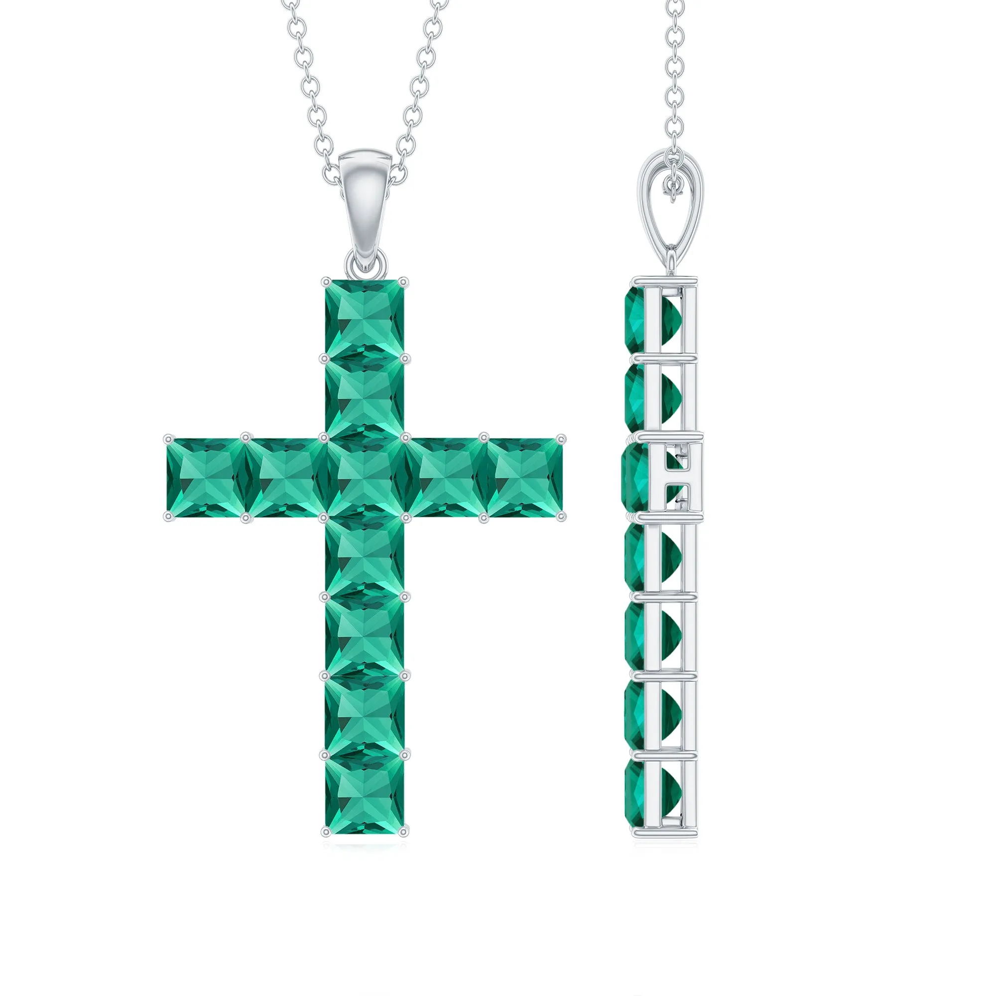 3.5 CT Lab Created Emerald Cross Pendant Necklace in Silver