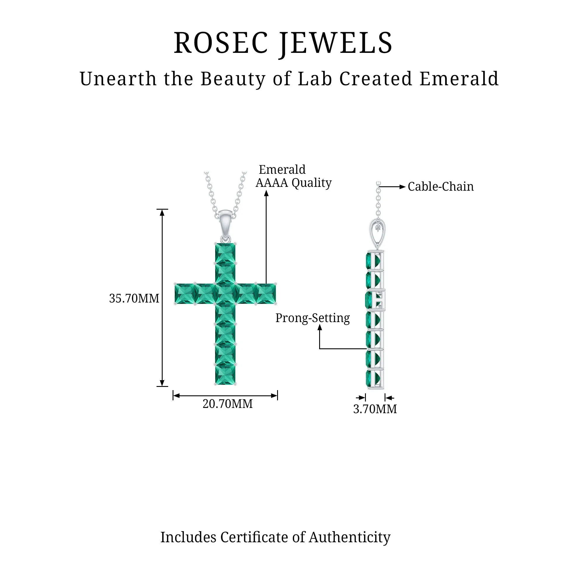 3.5 CT Lab Created Emerald Cross Pendant Necklace in Silver