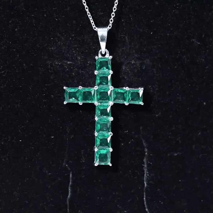 3.5 CT Lab Created Emerald Cross Pendant Necklace in Silver