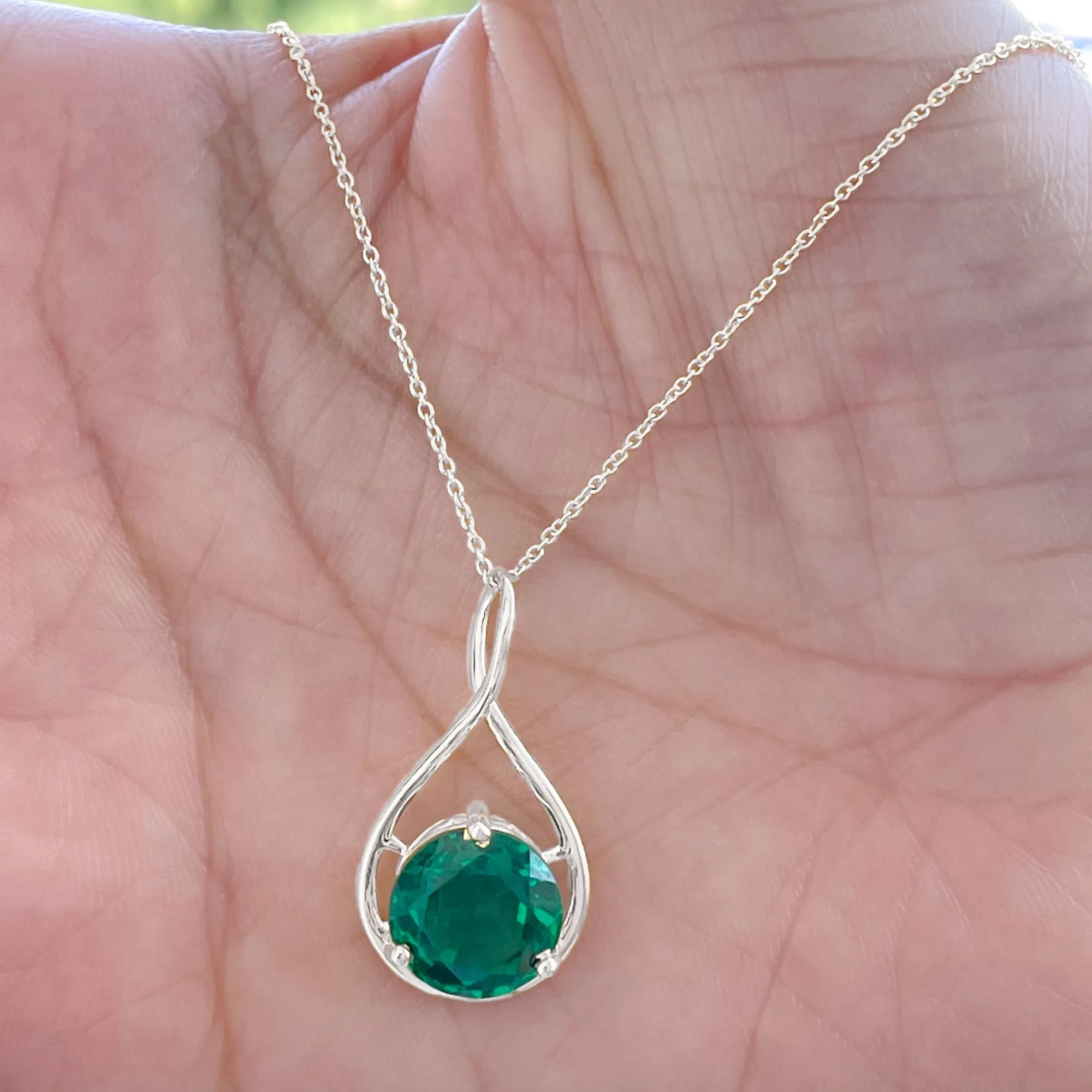 3.5 CT Solitaire Infinity Necklace with Created Emerald