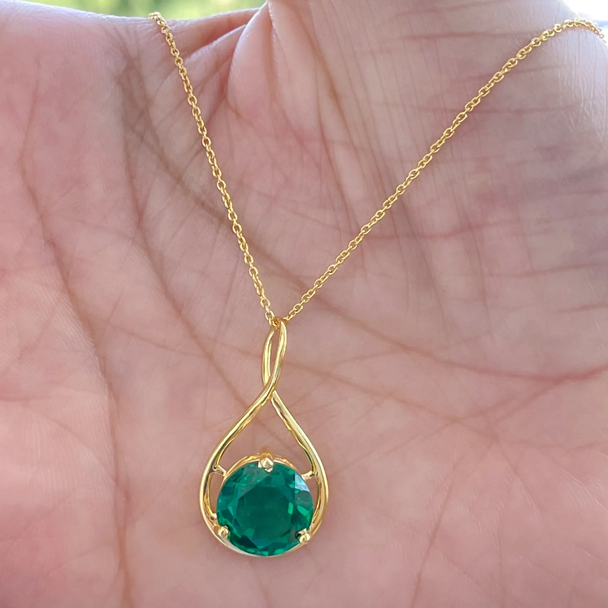 3.5 CT Solitaire Infinity Necklace with Created Emerald