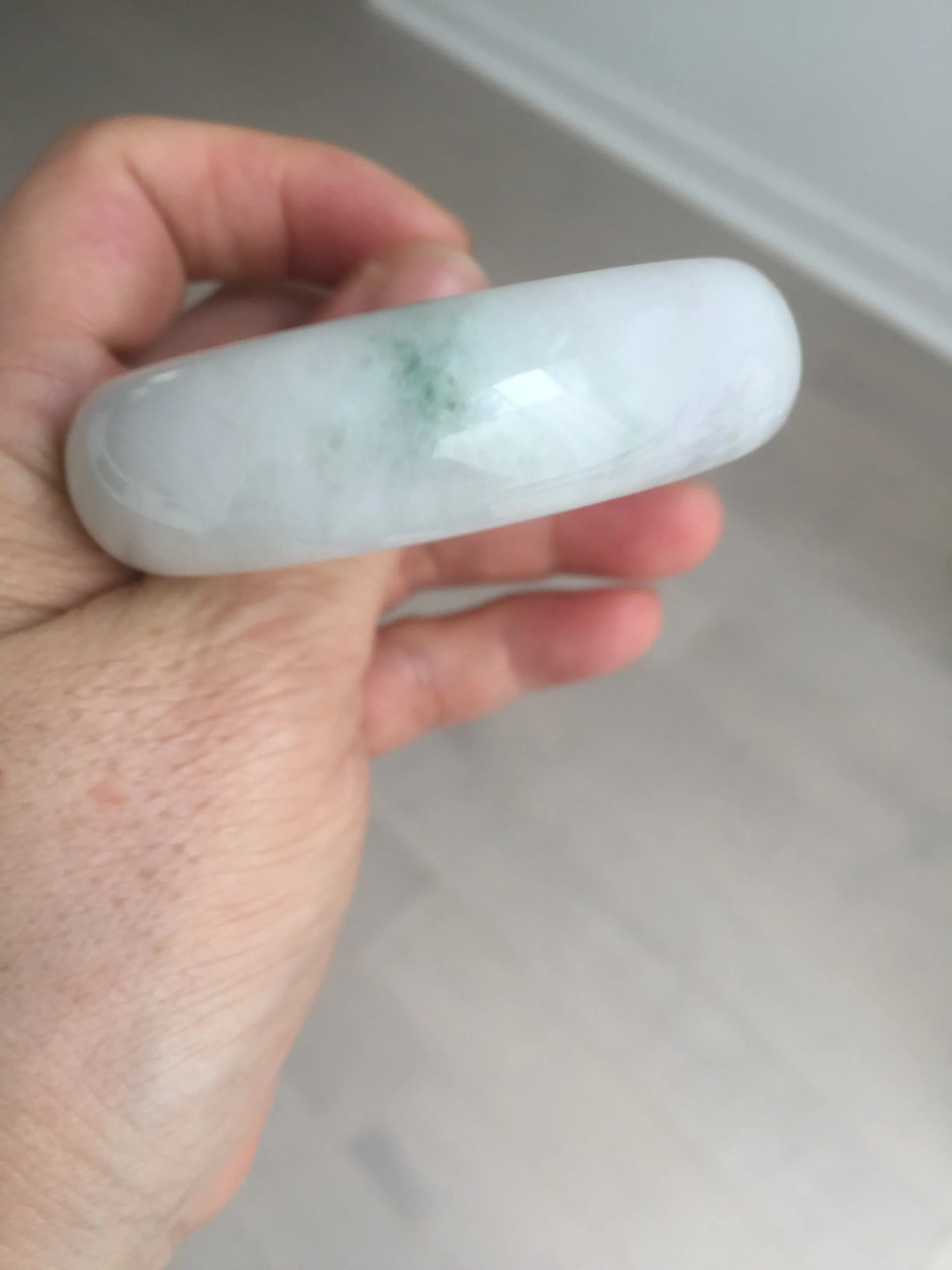 47.5mm certified 100% natural Type A icy watery green white broad style oval jadeite jade bangle BK129-0267