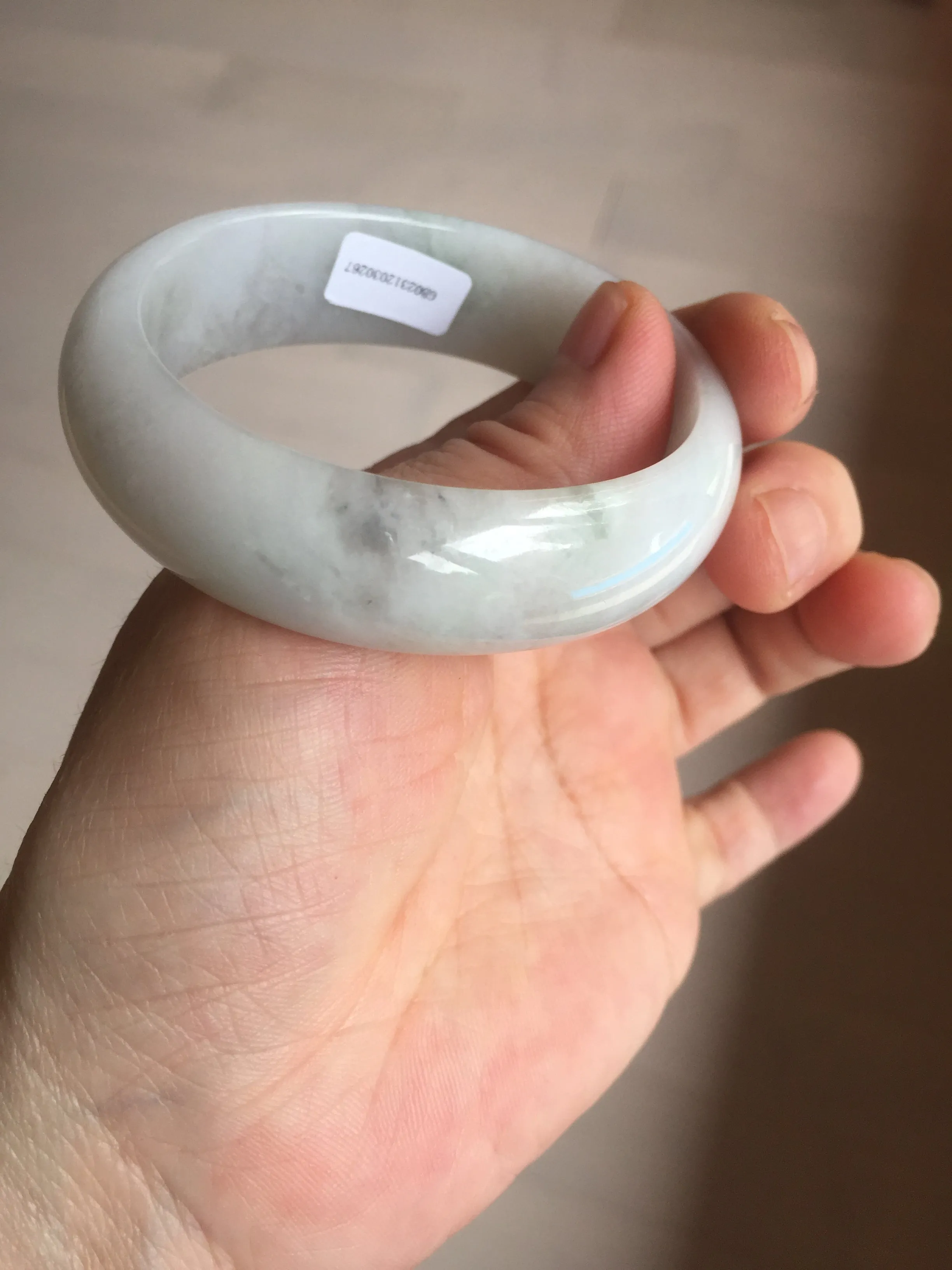 47.5mm certified 100% natural Type A icy watery green white broad style oval jadeite jade bangle BK129-0267