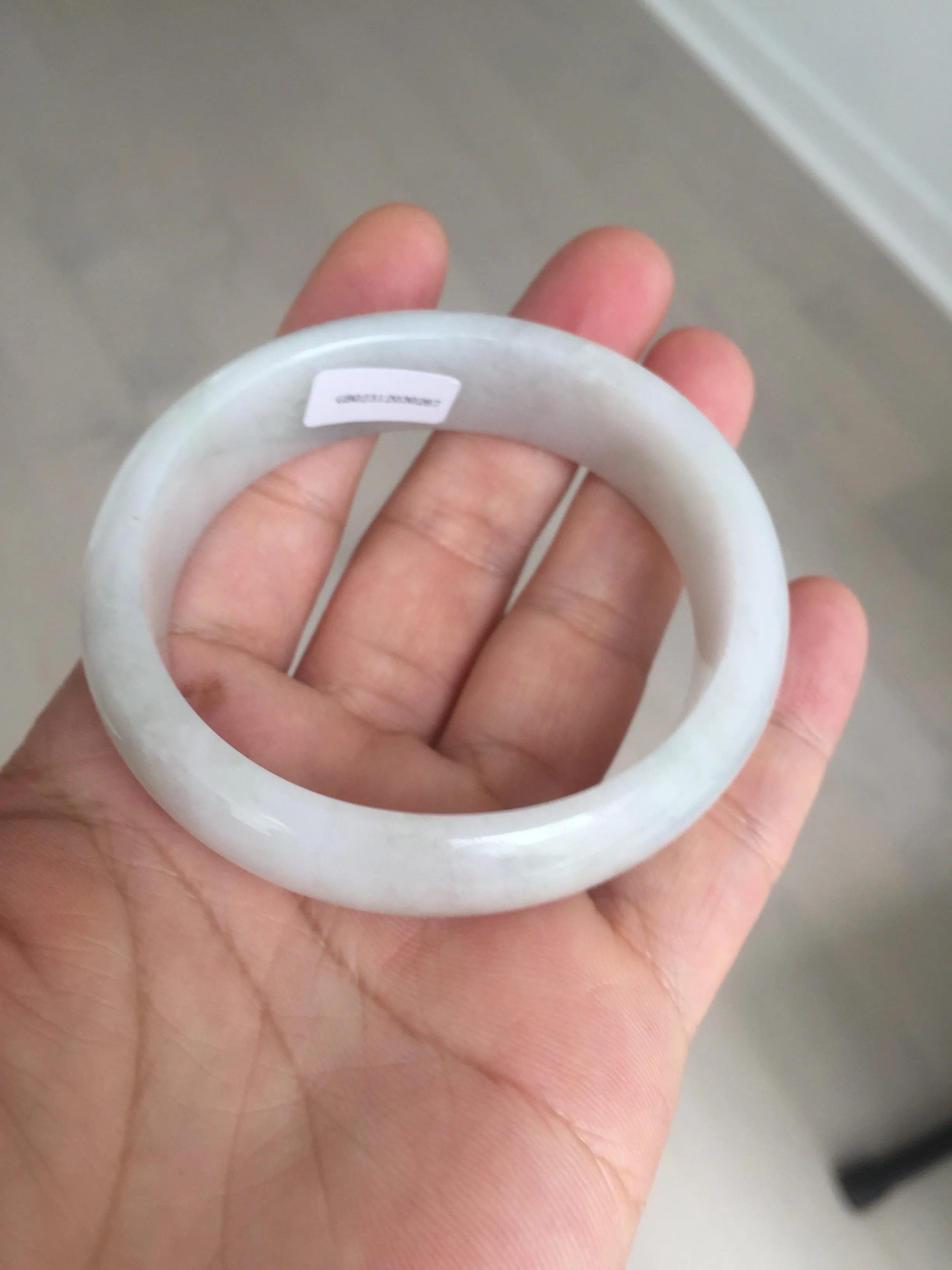 47.5mm certified 100% natural Type A icy watery green white broad style oval jadeite jade bangle BK129-0267