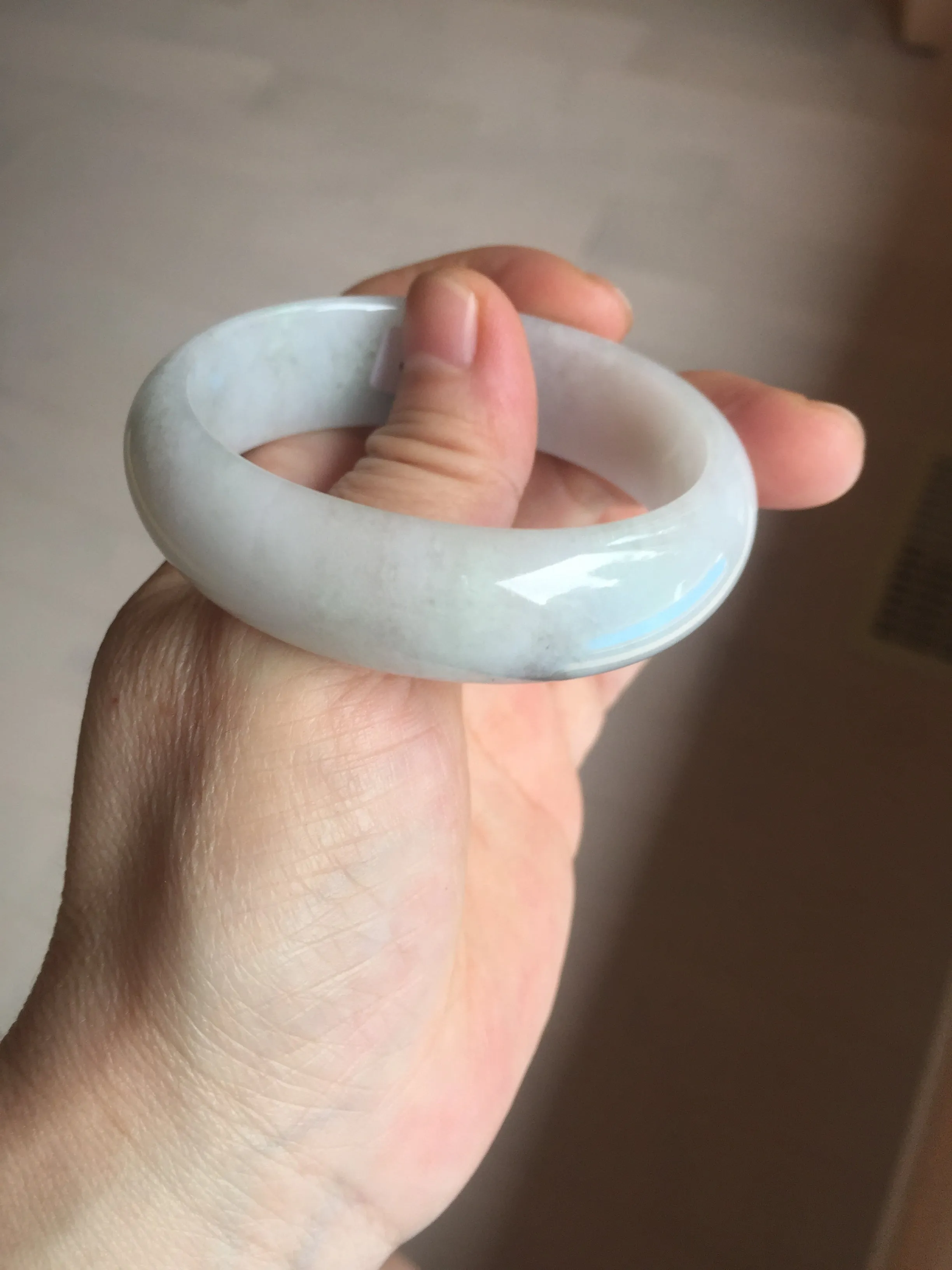 47.5mm certified 100% natural Type A icy watery green white broad style oval jadeite jade bangle BK129-0267