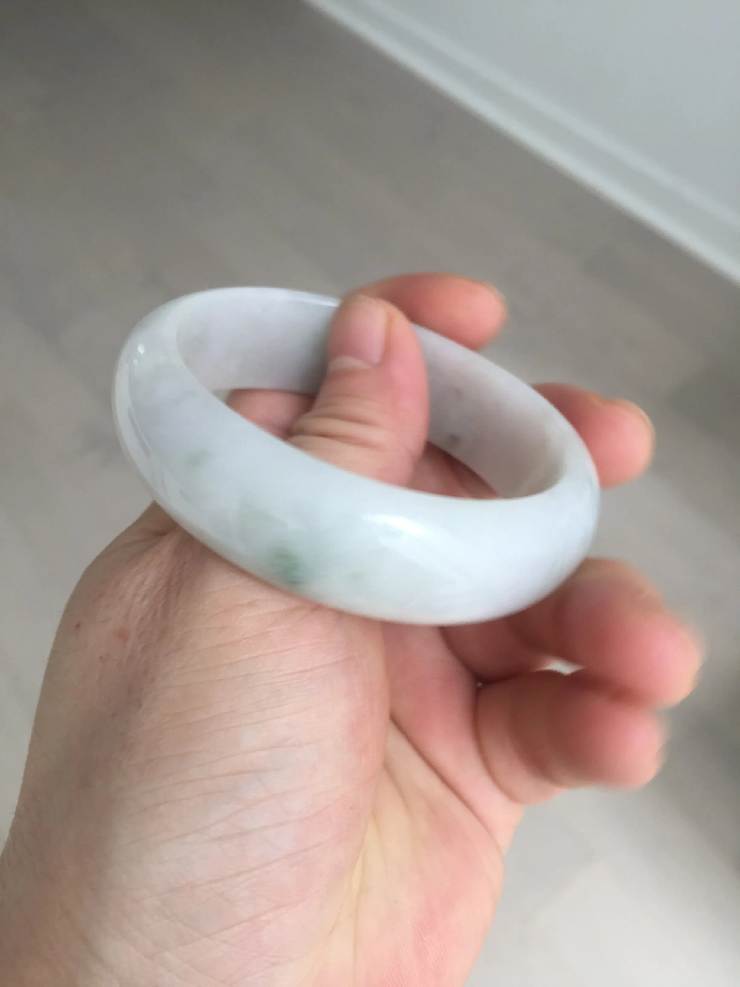 47.5mm certified 100% natural Type A icy watery green white broad style oval jadeite jade bangle BK129-0267