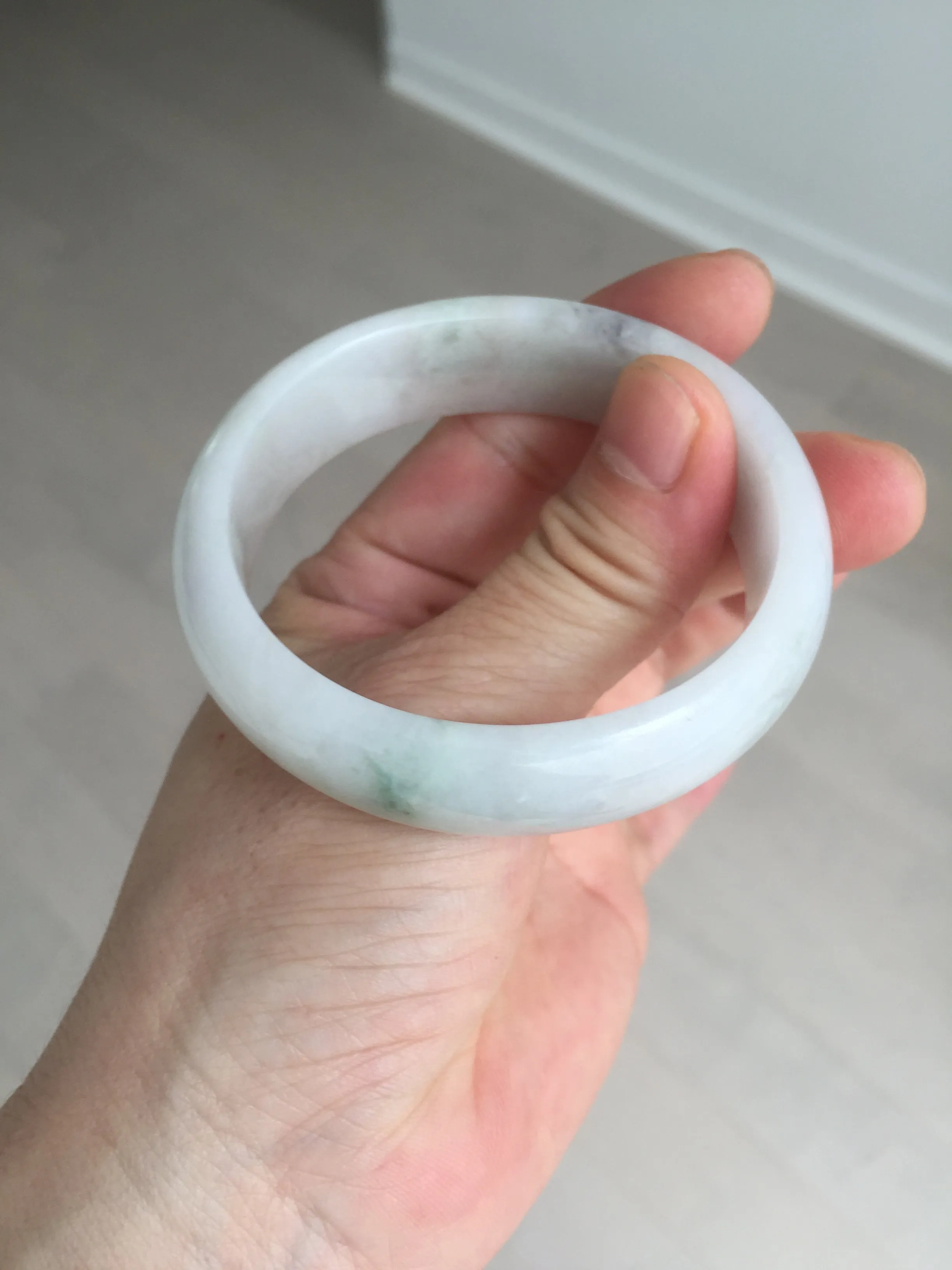 47.5mm certified 100% natural Type A icy watery green white broad style oval jadeite jade bangle BK129-0267