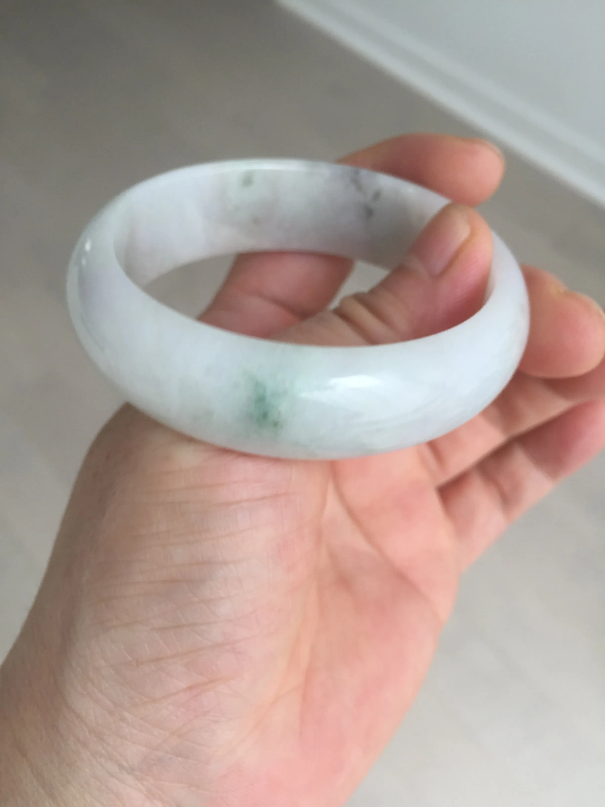 47.5mm certified 100% natural Type A icy watery green white broad style oval jadeite jade bangle BK129-0267