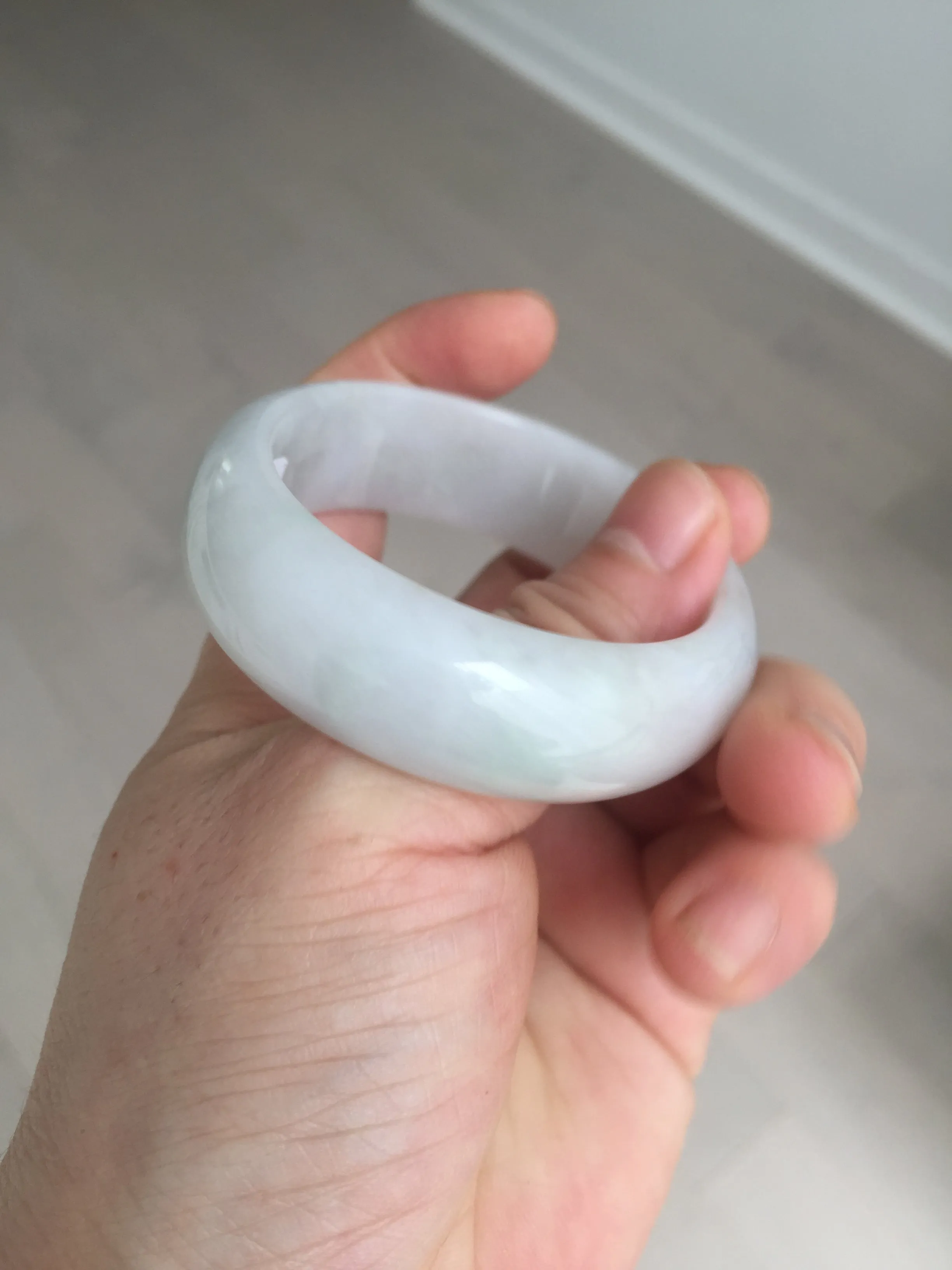 47.5mm certified 100% natural Type A icy watery green white broad style oval jadeite jade bangle BK129-0267