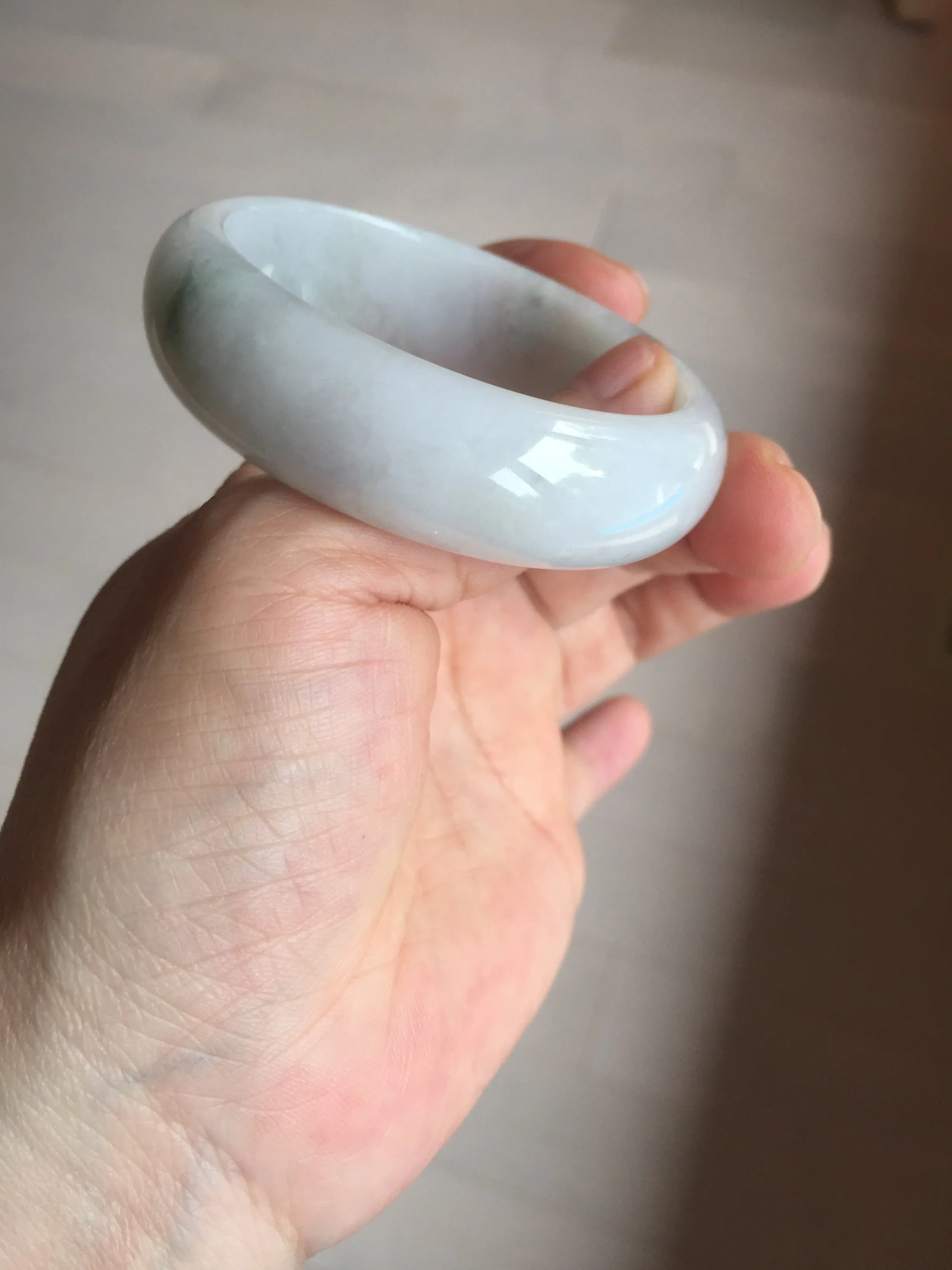 47.5mm certified 100% natural Type A icy watery green white broad style oval jadeite jade bangle BK129-0267