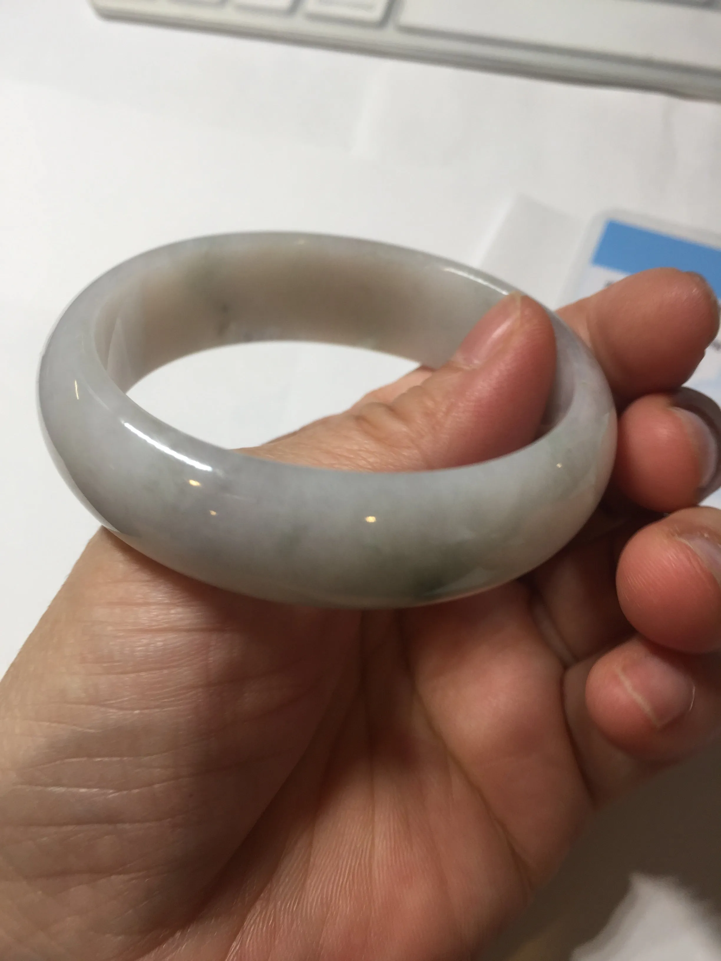 47.5mm certified 100% natural Type A icy watery green white broad style oval jadeite jade bangle BK129-0267
