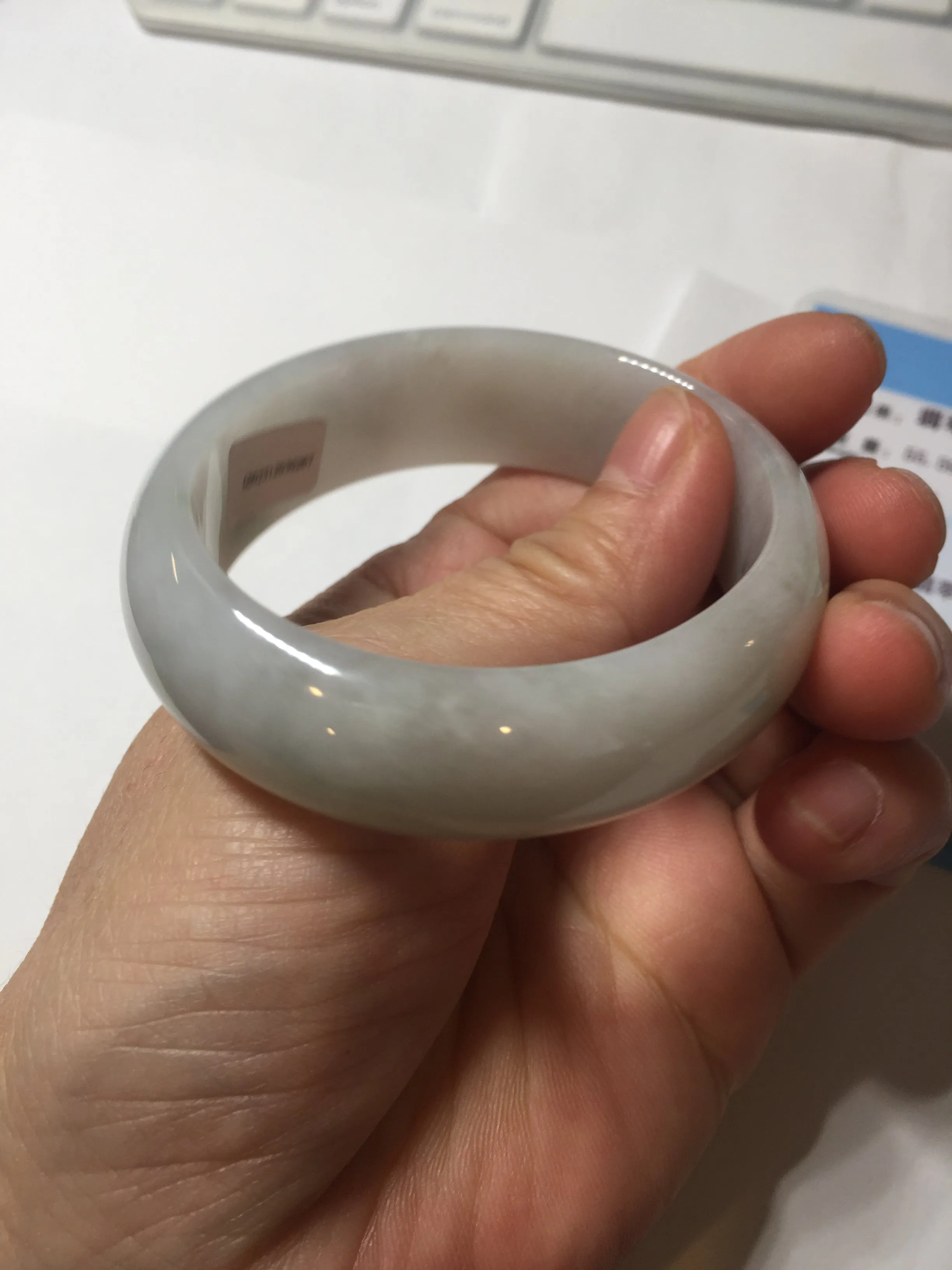 47.5mm certified 100% natural Type A icy watery green white broad style oval jadeite jade bangle BK129-0267