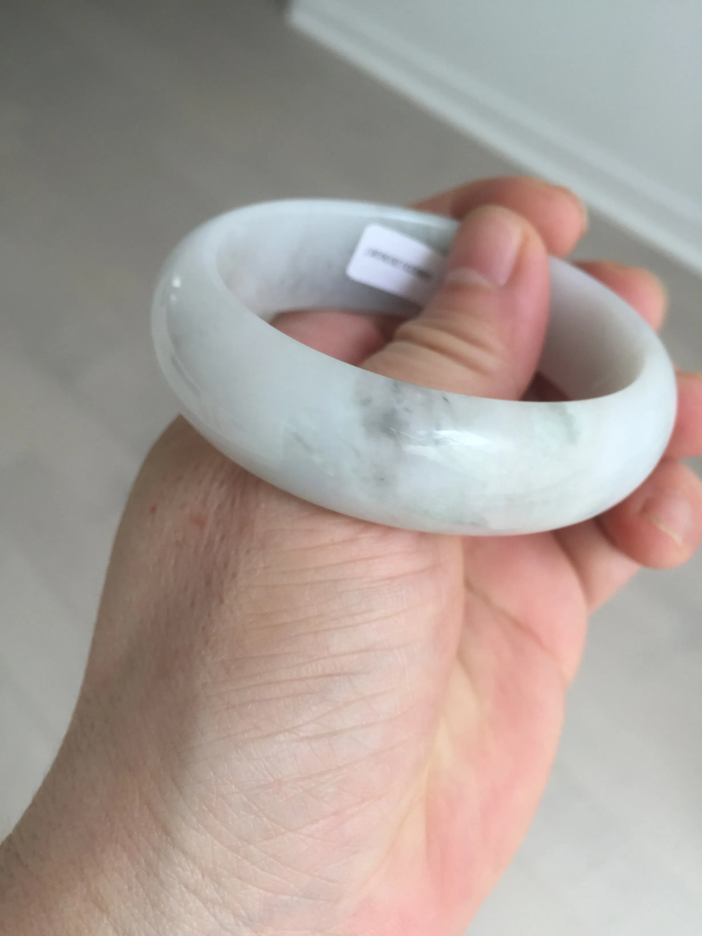 47.5mm certified 100% natural Type A icy watery green white broad style oval jadeite jade bangle BK129-0267