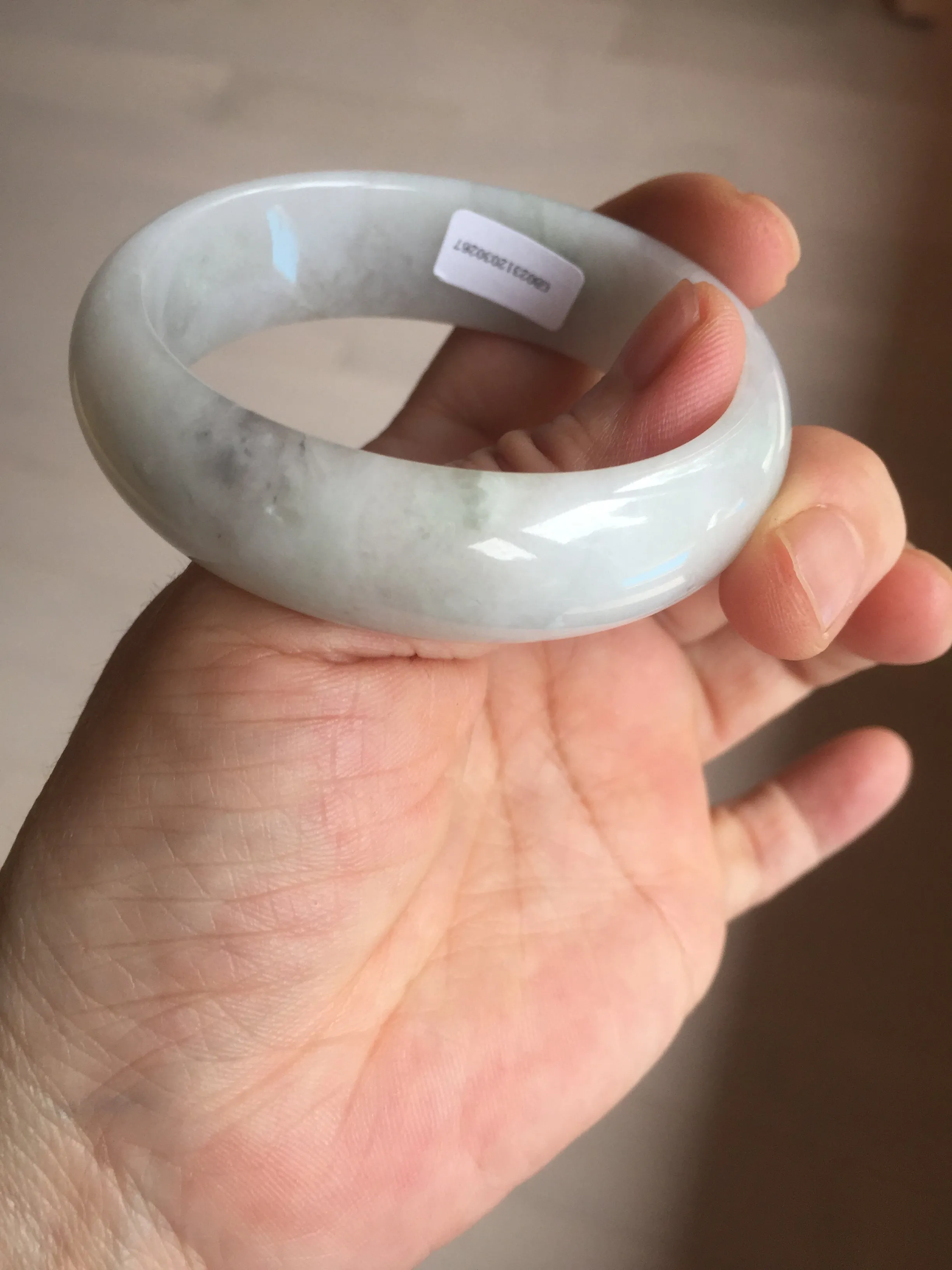 47.5mm certified 100% natural Type A icy watery green white broad style oval jadeite jade bangle BK129-0267