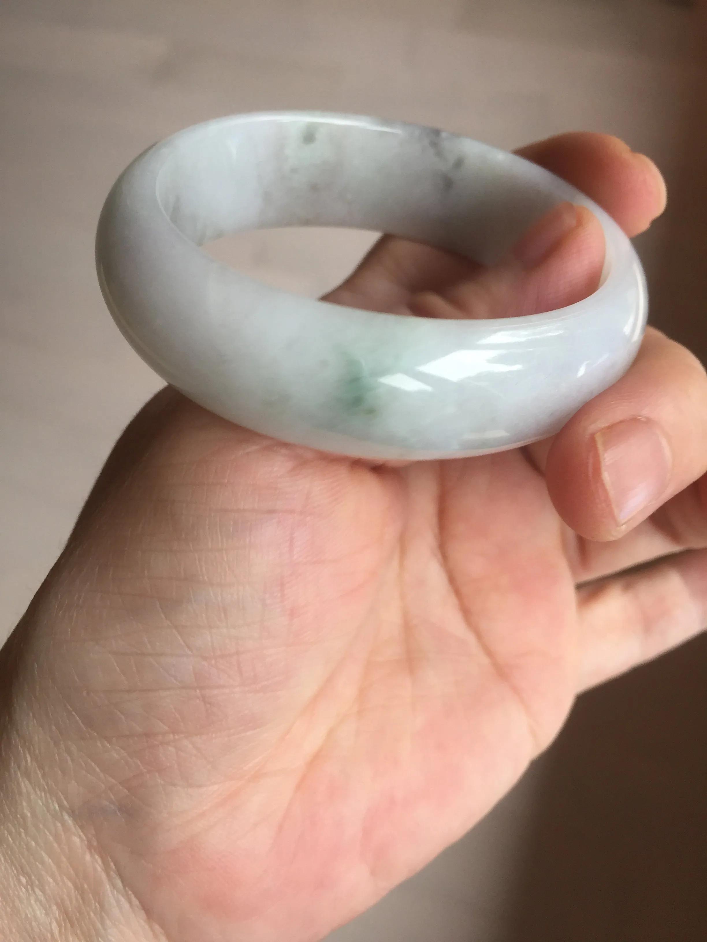 47.5mm certified 100% natural Type A icy watery green white broad style oval jadeite jade bangle BK129-0267