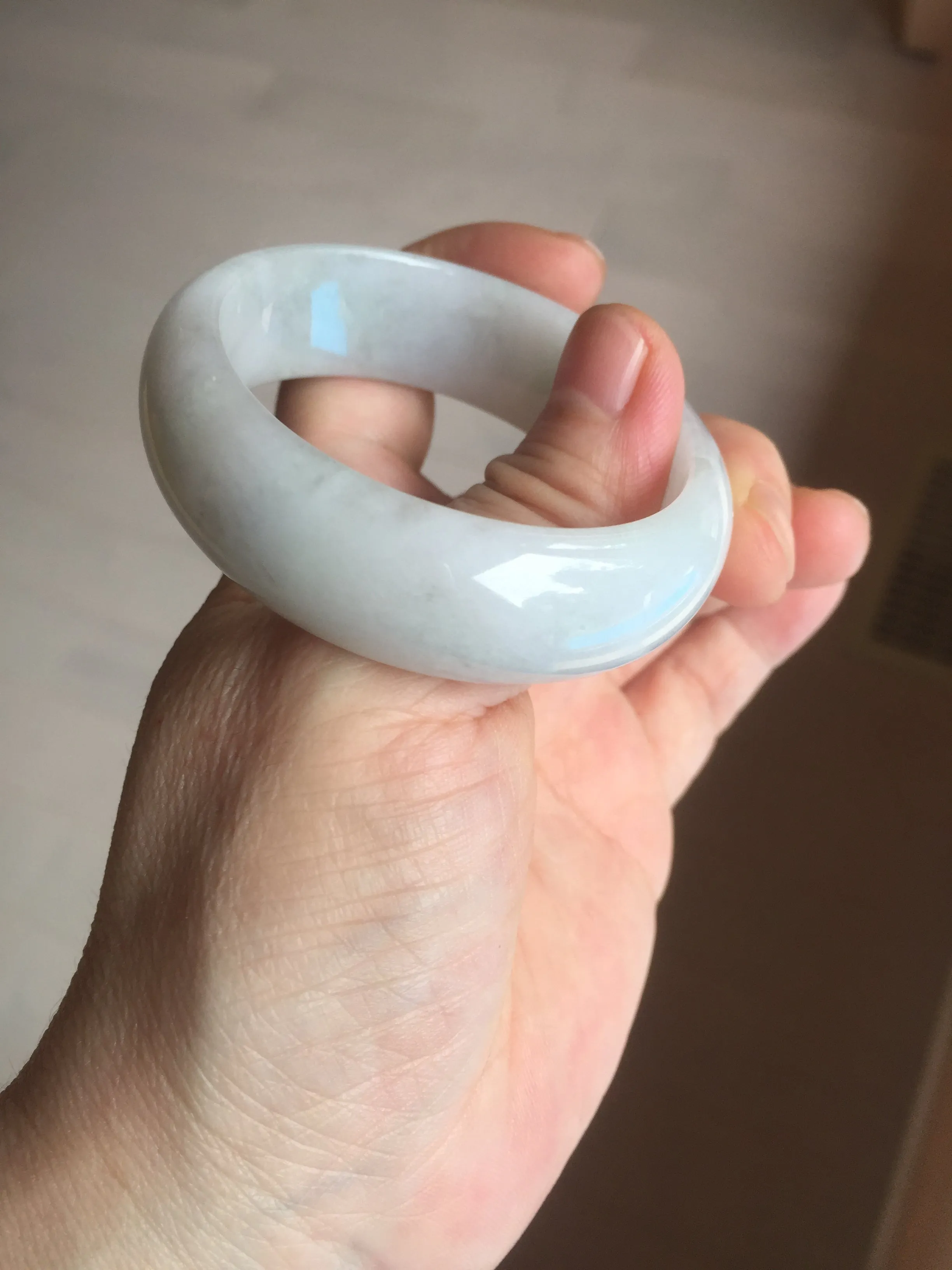 47.5mm certified 100% natural Type A icy watery green white broad style oval jadeite jade bangle BK129-0267