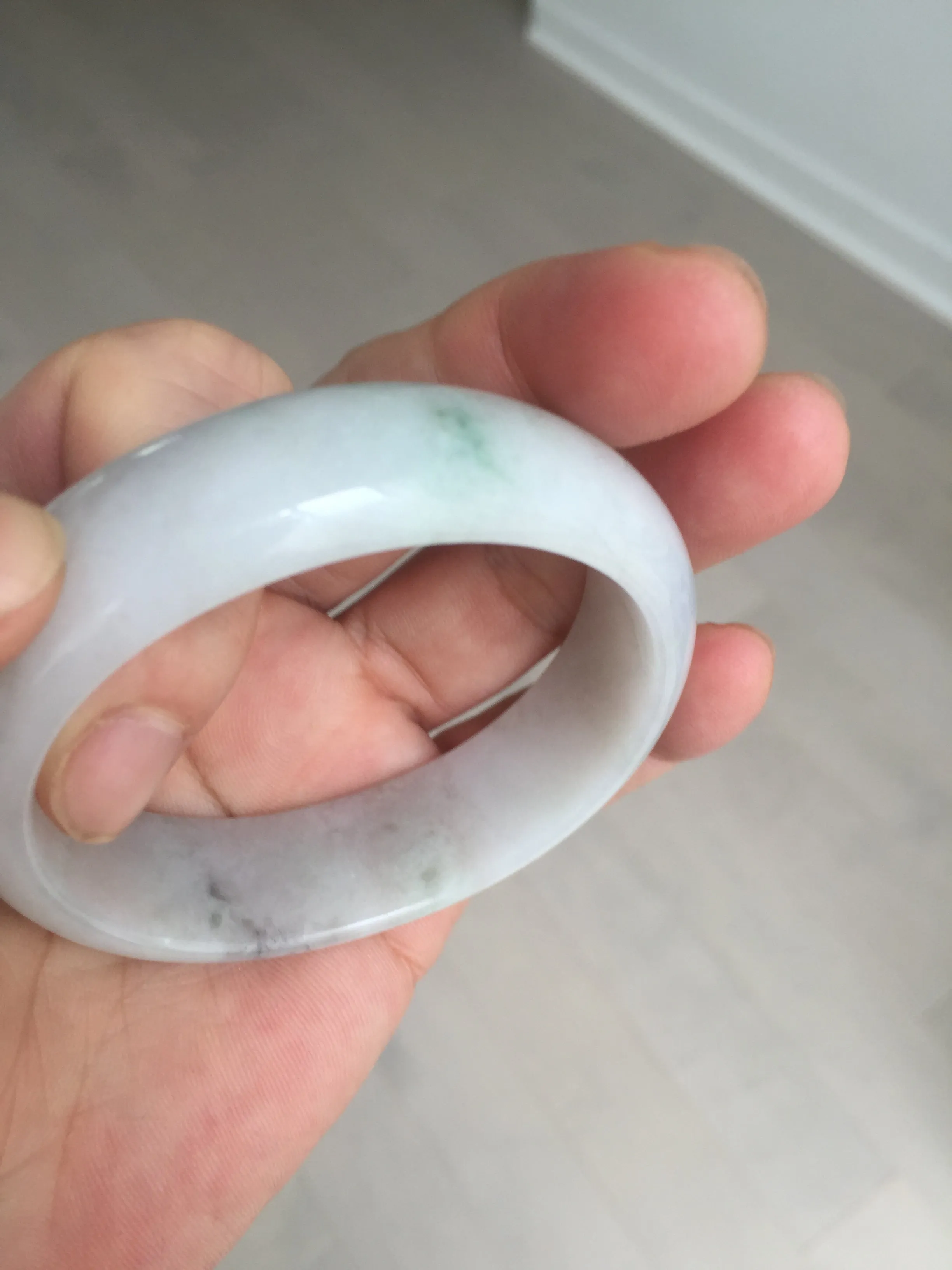47.5mm certified 100% natural Type A icy watery green white broad style oval jadeite jade bangle BK129-0267