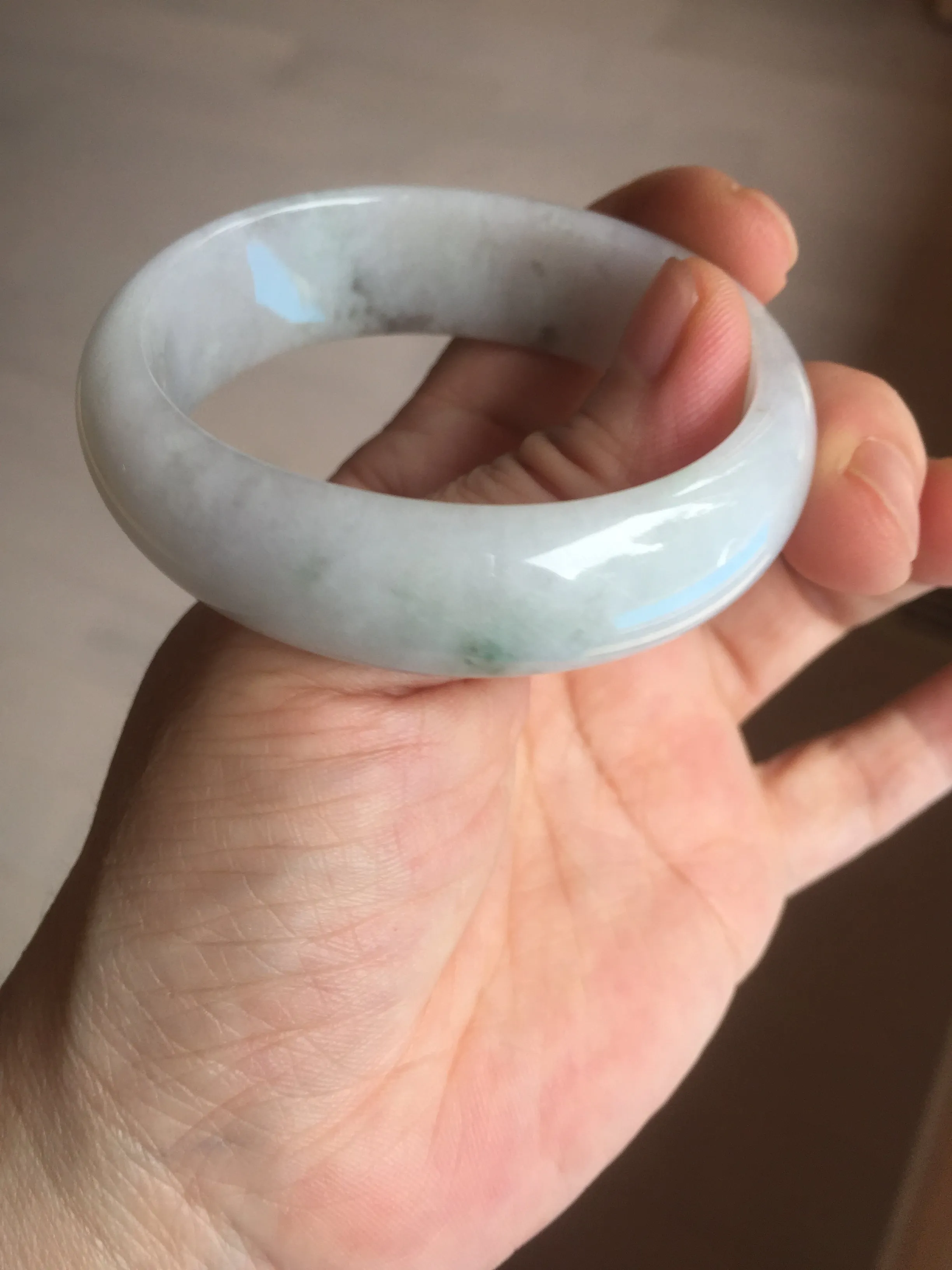 47.5mm certified 100% natural Type A icy watery green white broad style oval jadeite jade bangle BK129-0267