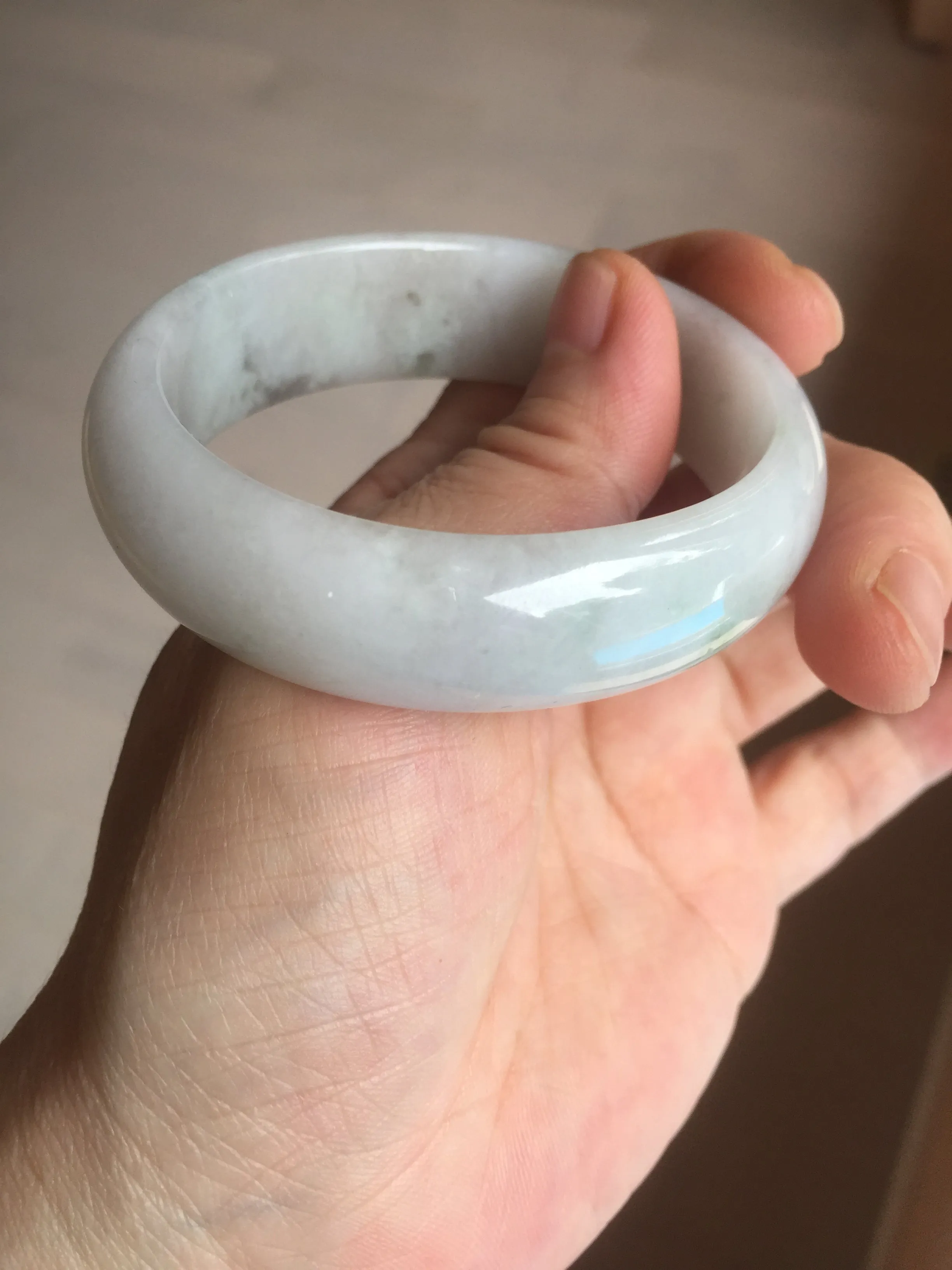 47.5mm certified 100% natural Type A icy watery green white broad style oval jadeite jade bangle BK129-0267