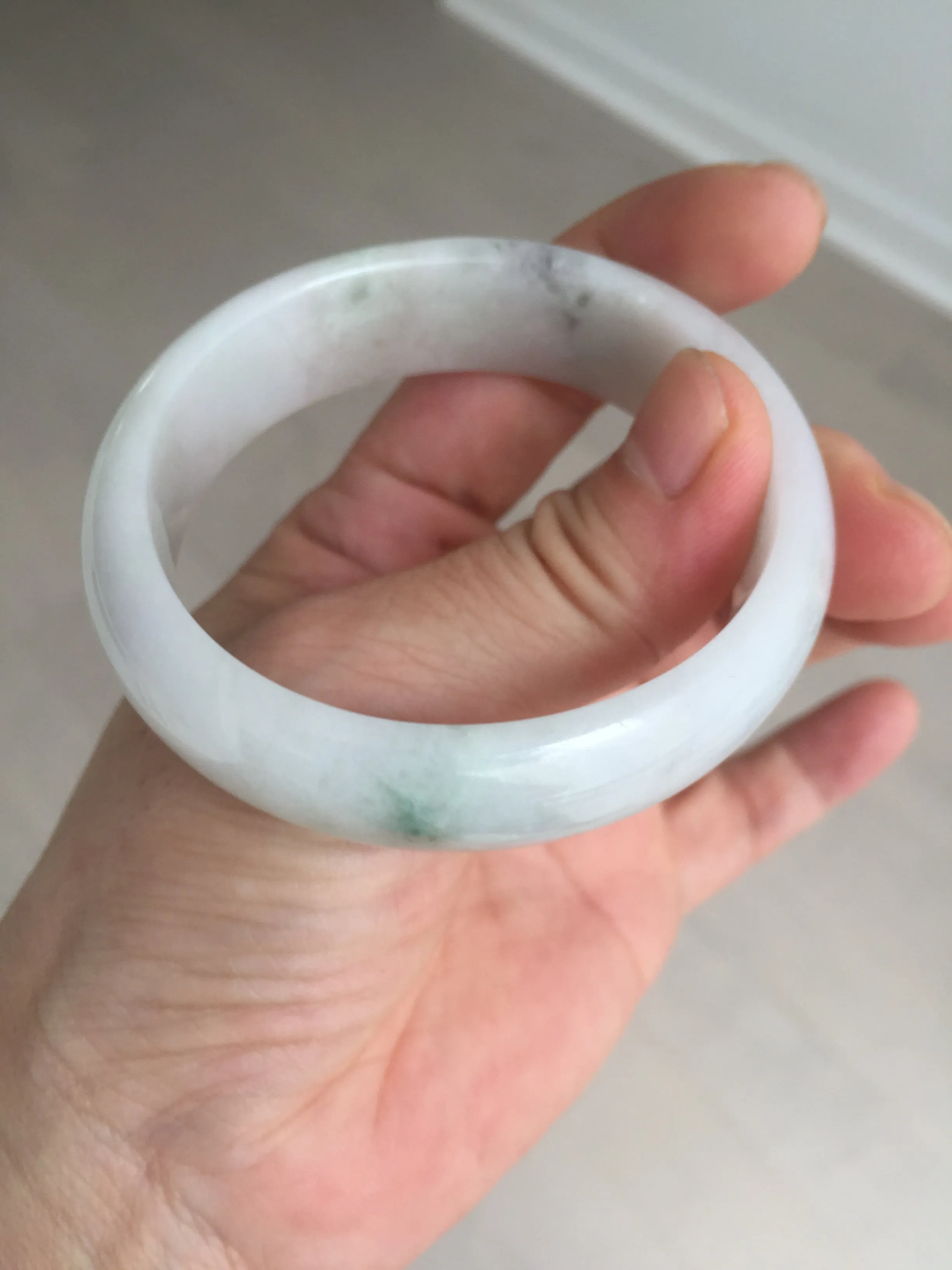 47.5mm certified 100% natural Type A icy watery green white broad style oval jadeite jade bangle BK129-0267