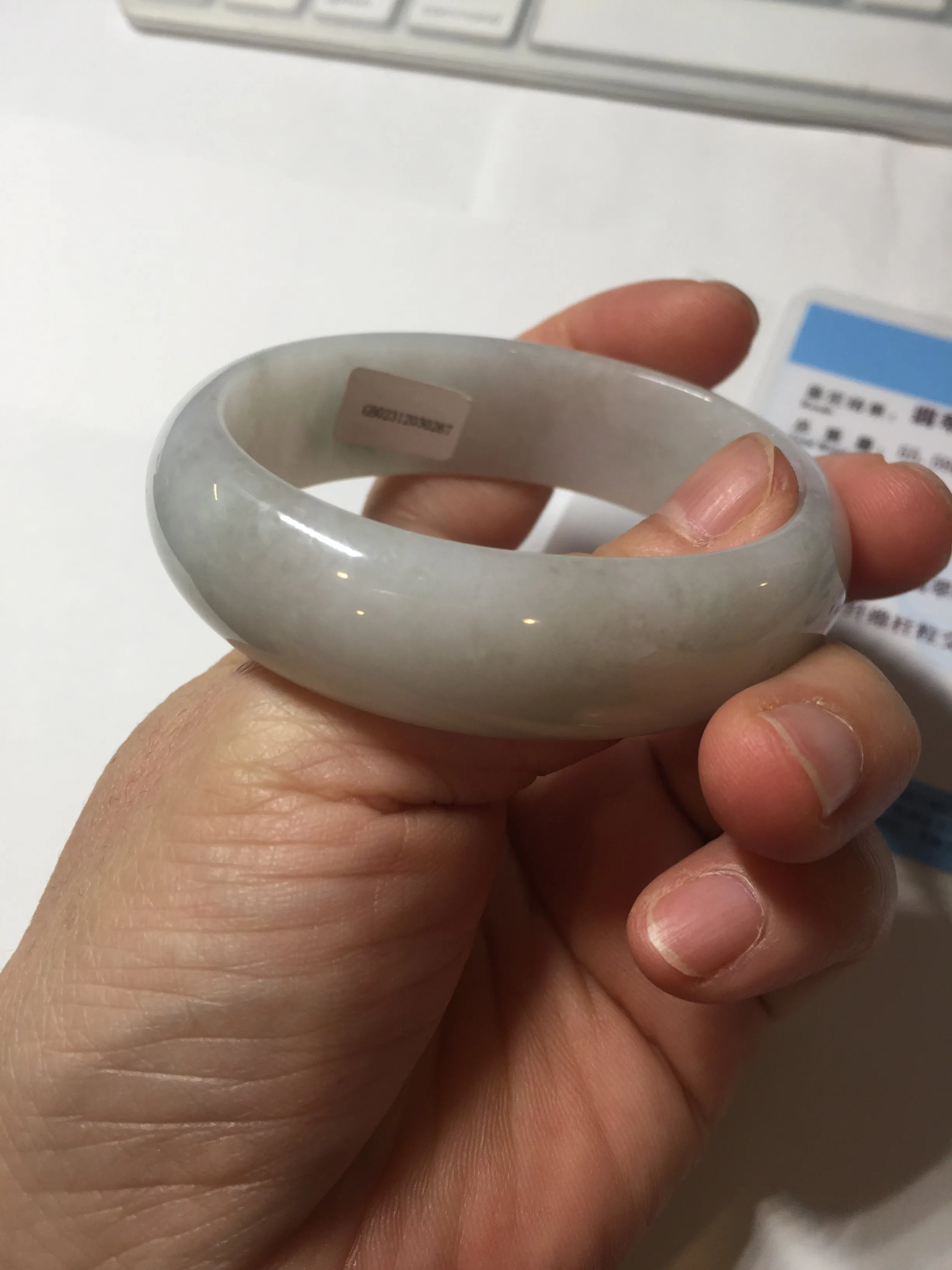 47.5mm certified 100% natural Type A icy watery green white broad style oval jadeite jade bangle BK129-0267