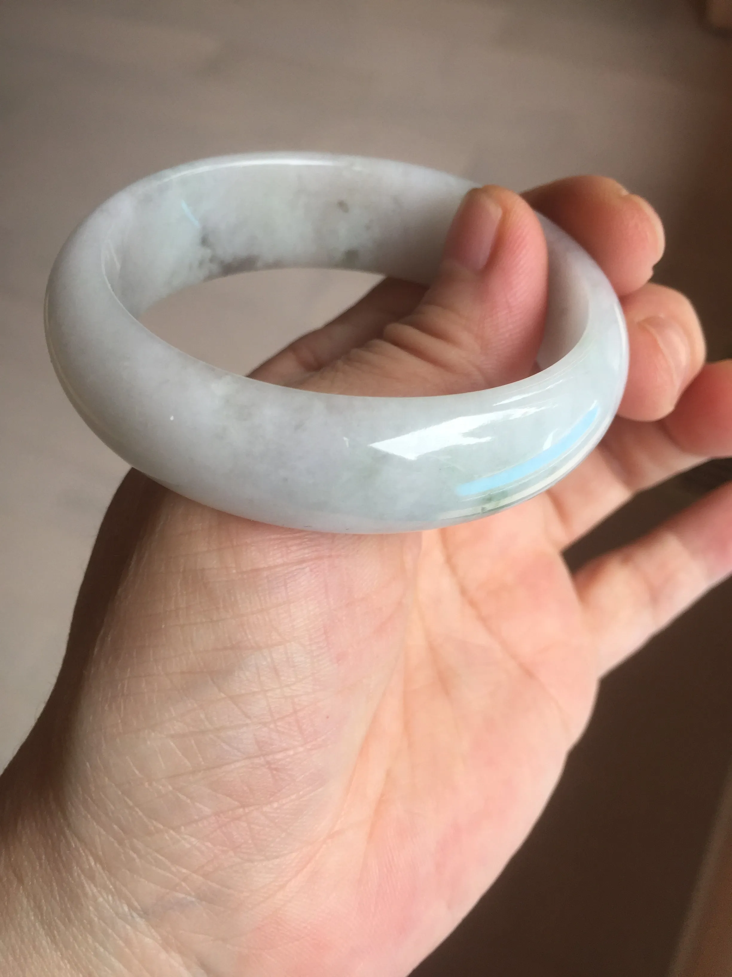 47.5mm certified 100% natural Type A icy watery green white broad style oval jadeite jade bangle BK129-0267