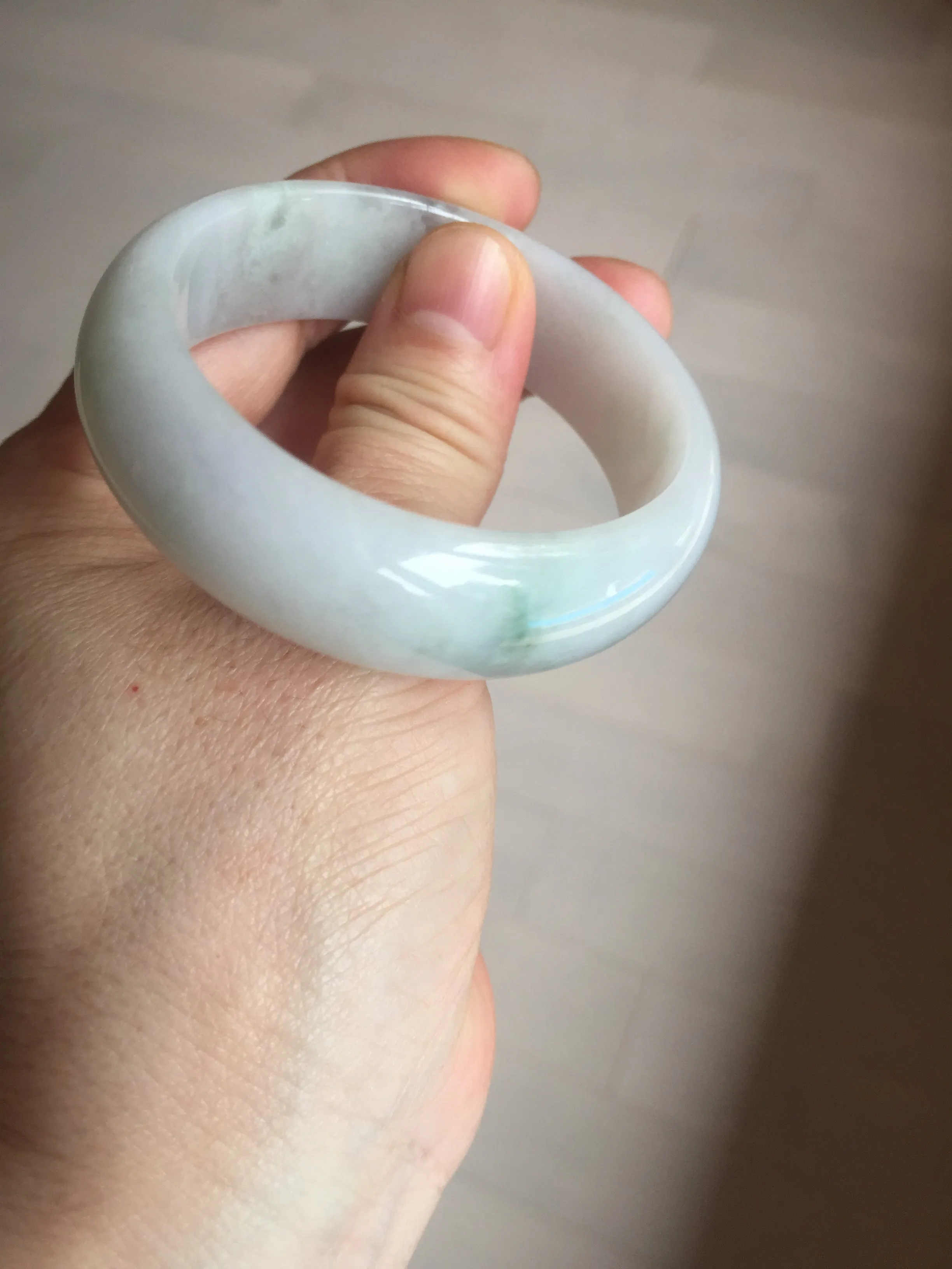 47.5mm certified 100% natural Type A icy watery green white broad style oval jadeite jade bangle BK129-0267