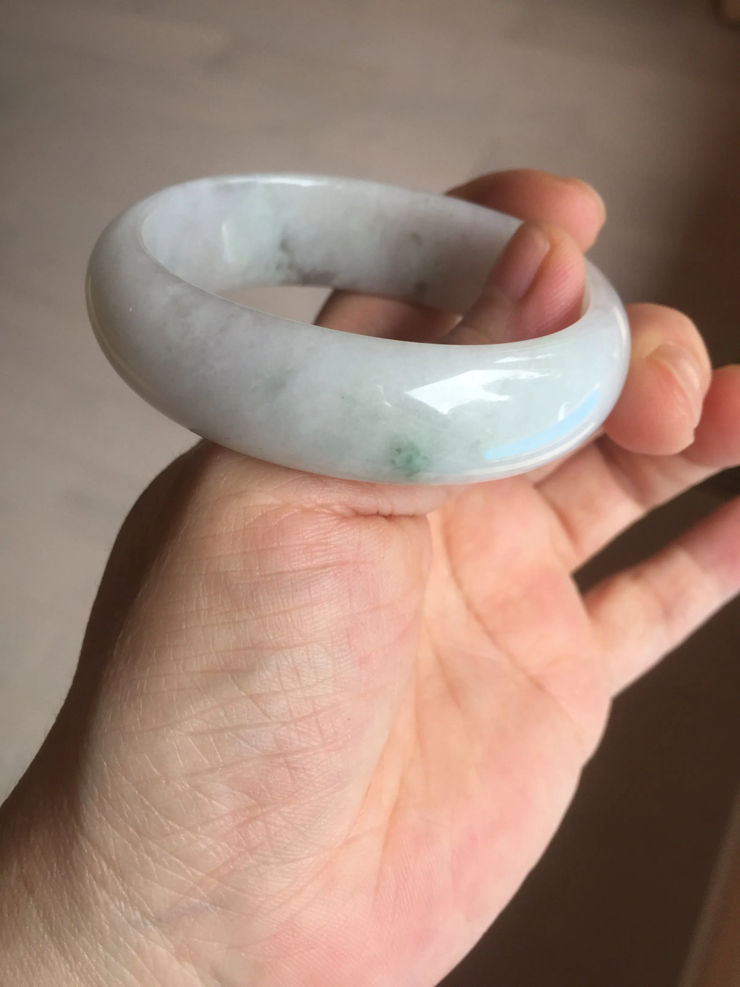 47.5mm certified 100% natural Type A icy watery green white broad style oval jadeite jade bangle BK129-0267