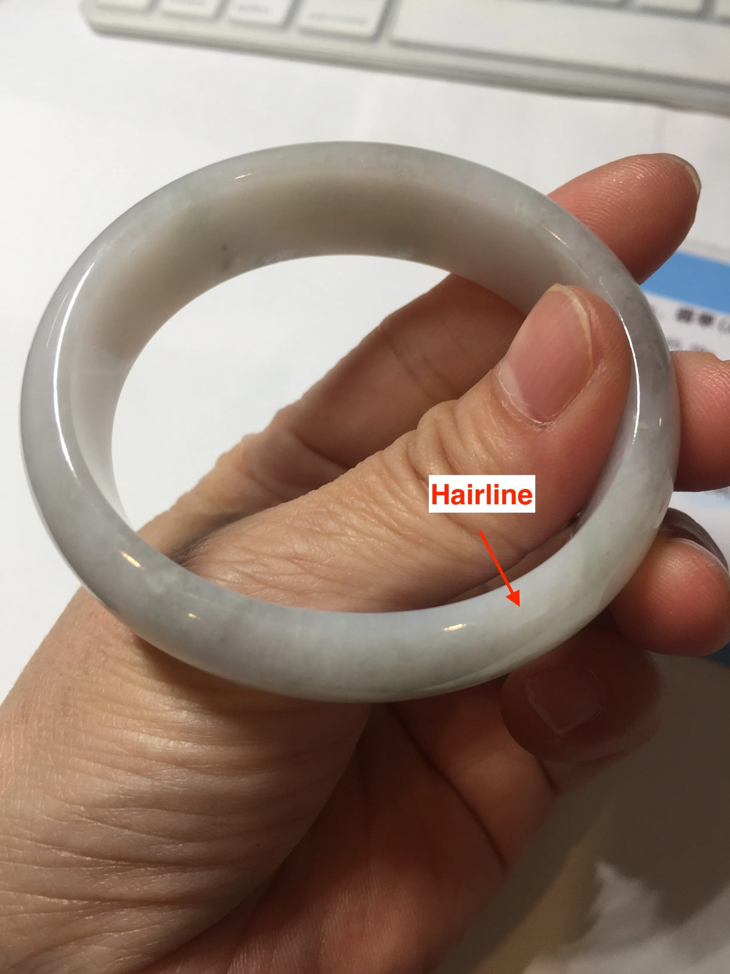 47.5mm certified 100% natural Type A icy watery green white broad style oval jadeite jade bangle BK129-0267