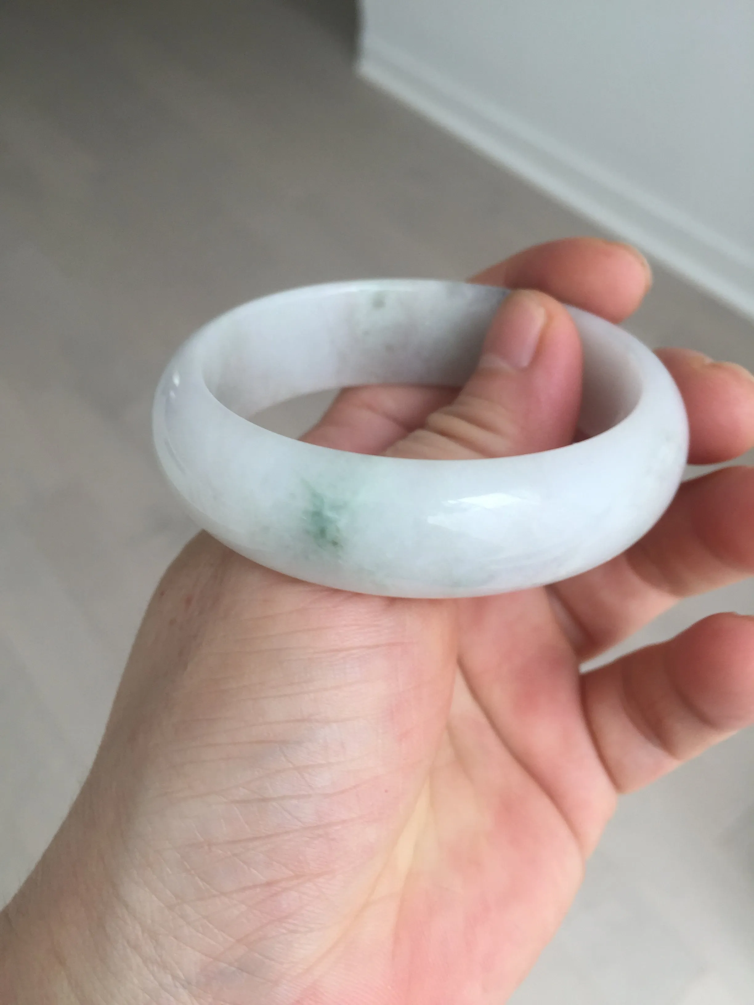47.5mm certified 100% natural Type A icy watery green white broad style oval jadeite jade bangle BK129-0267