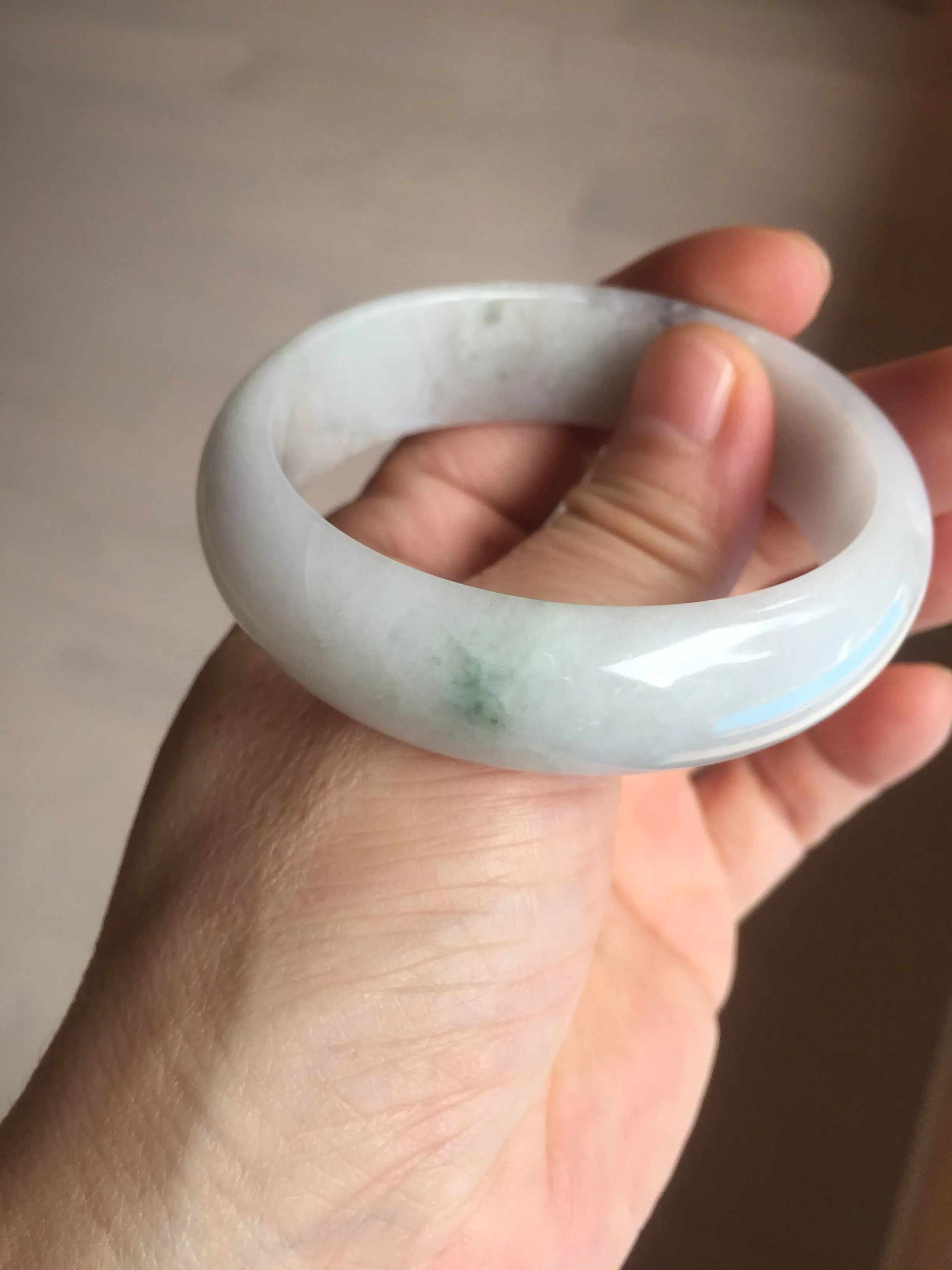 47.5mm certified 100% natural Type A icy watery green white broad style oval jadeite jade bangle BK129-0267