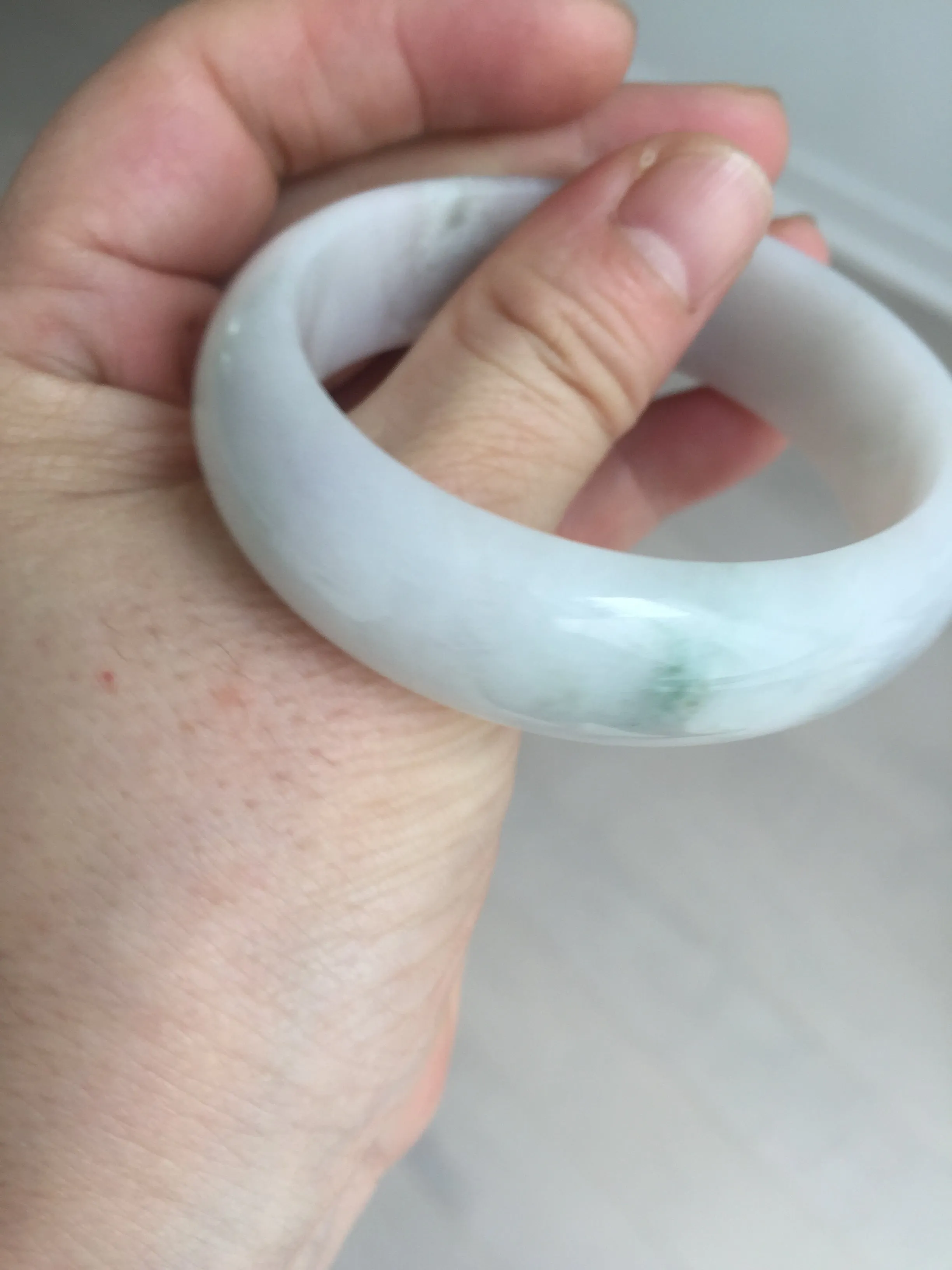 47.5mm certified 100% natural Type A icy watery green white broad style oval jadeite jade bangle BK129-0267