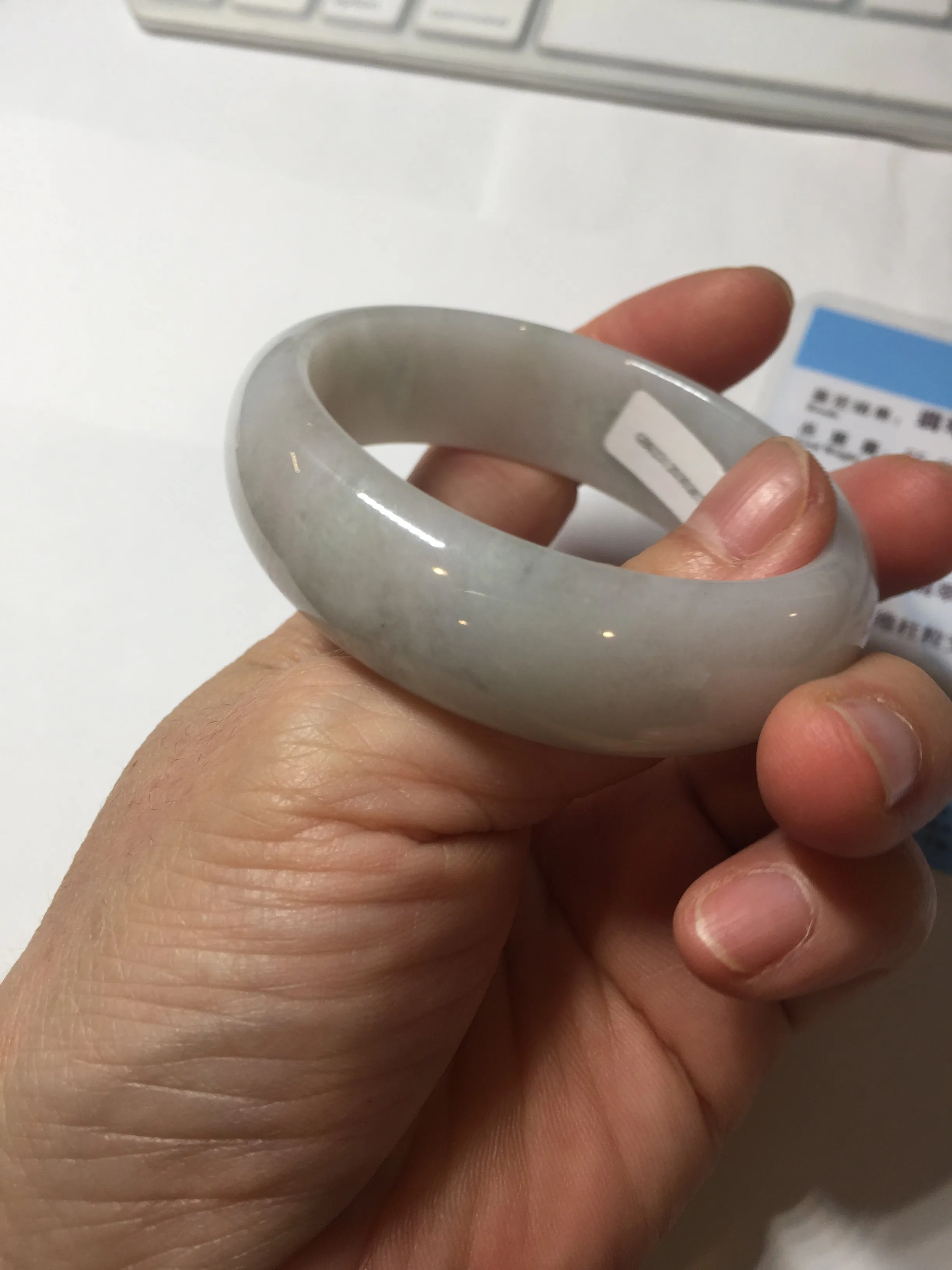 47.5mm certified 100% natural Type A icy watery green white broad style oval jadeite jade bangle BK129-0267