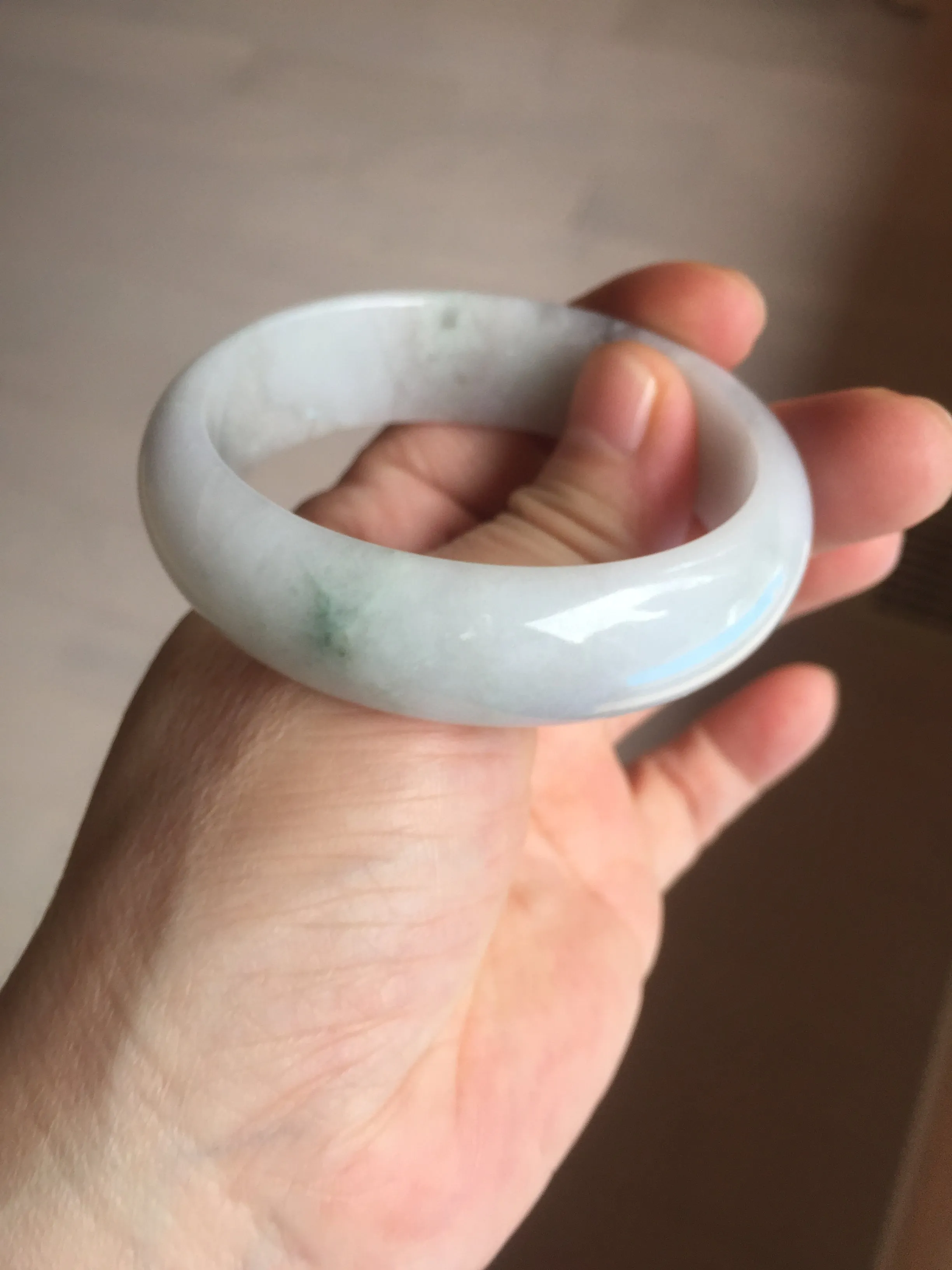 47.5mm certified 100% natural Type A icy watery green white broad style oval jadeite jade bangle BK129-0267