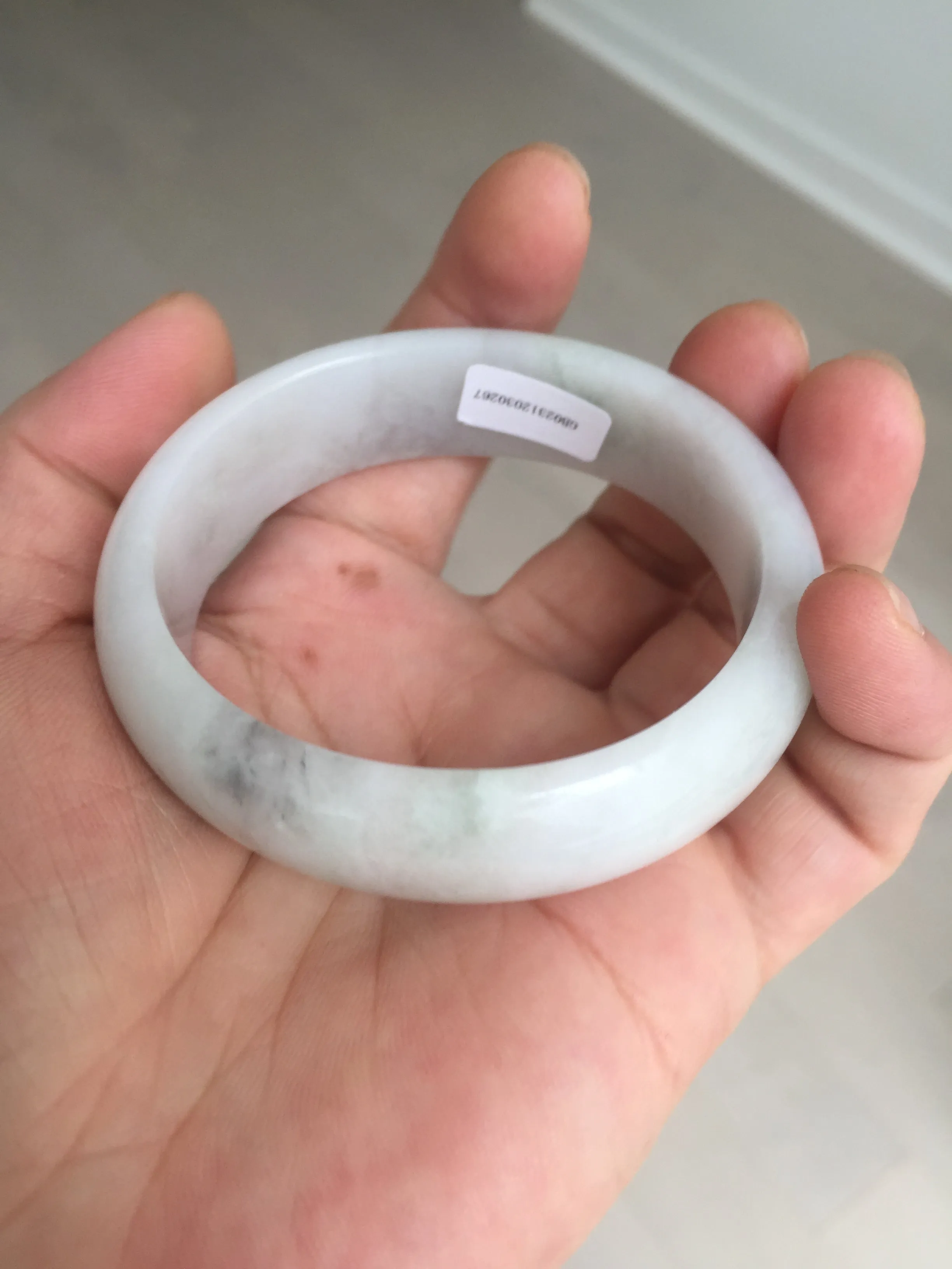 47.5mm certified 100% natural Type A icy watery green white broad style oval jadeite jade bangle BK129-0267