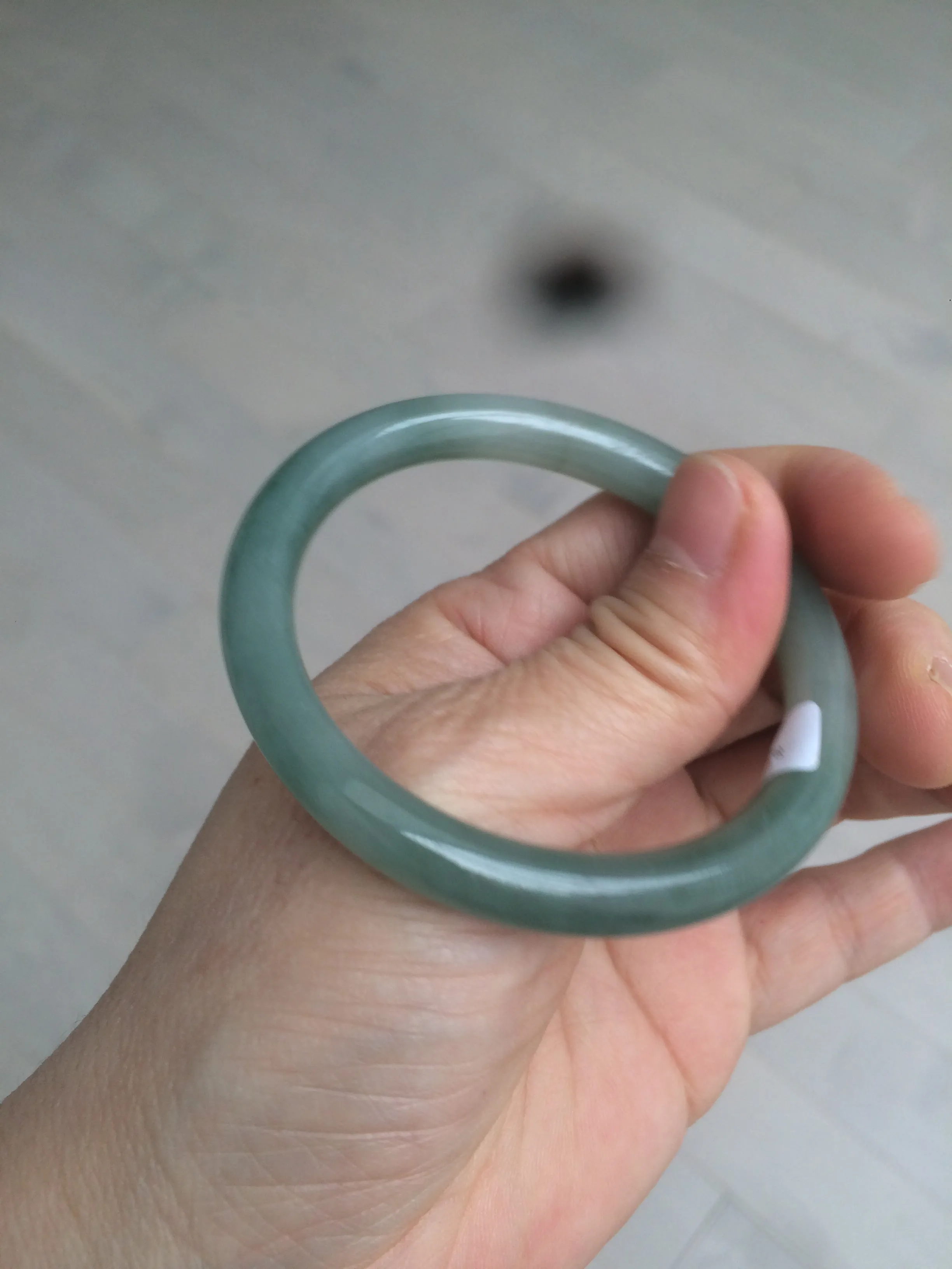 49.5mm Certified Type A 100% Natural icy dark green/gray oval round cut Jadeite Jade bangle M89-2878