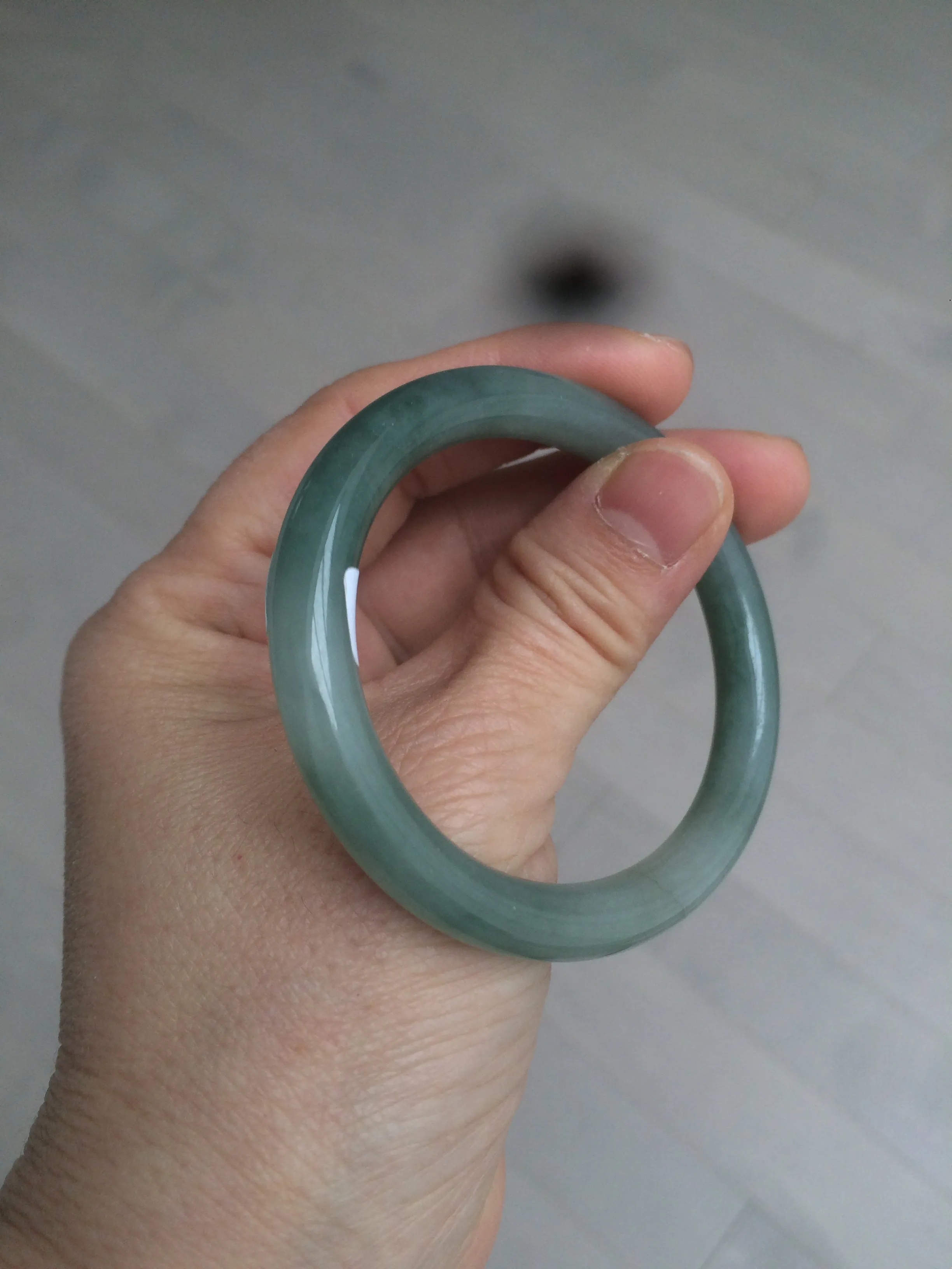 49.5mm Certified Type A 100% Natural icy dark green/gray oval round cut Jadeite Jade bangle M89-2878