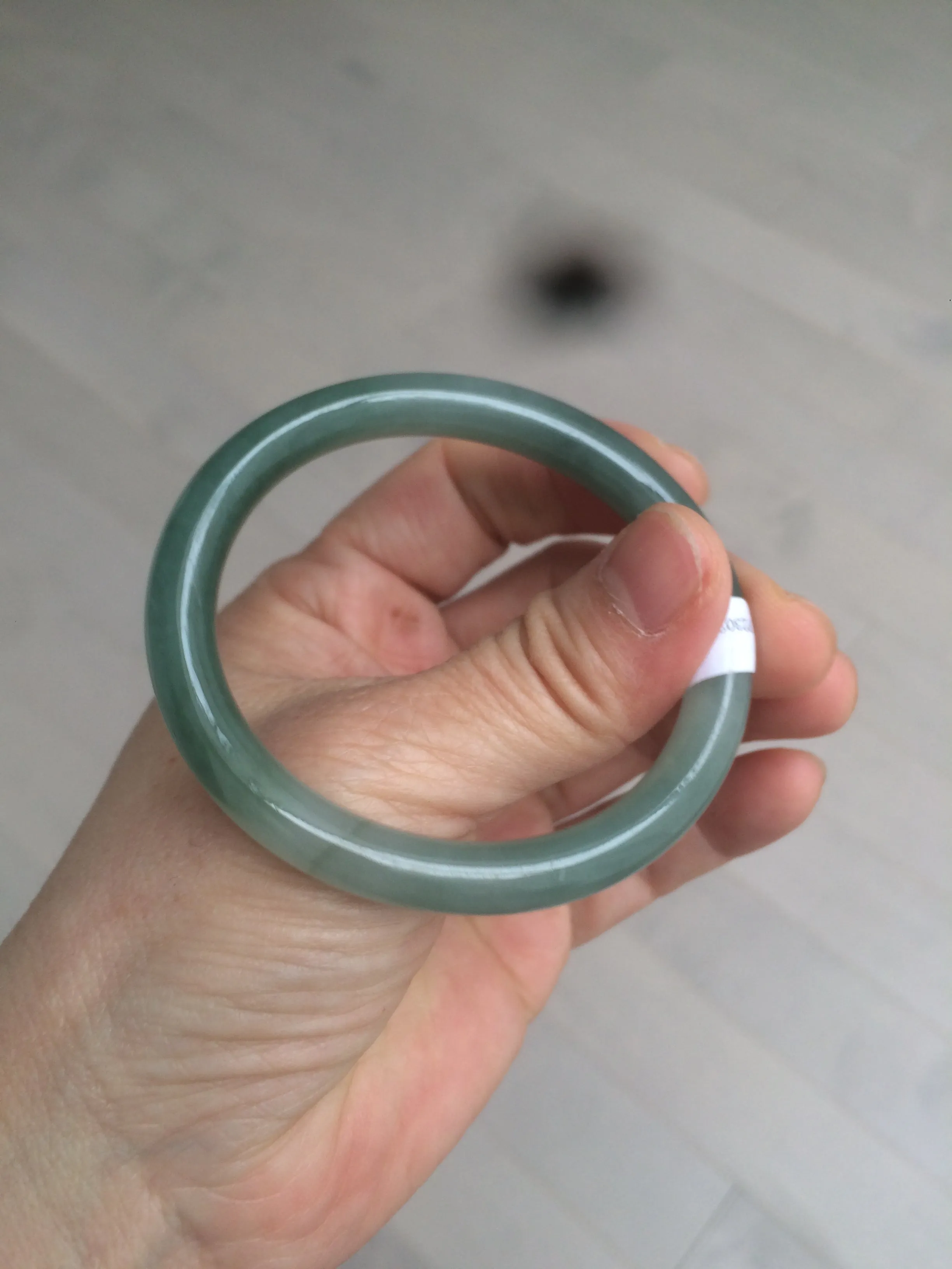 49.5mm Certified Type A 100% Natural icy dark green/gray oval round cut Jadeite Jade bangle M89-2878