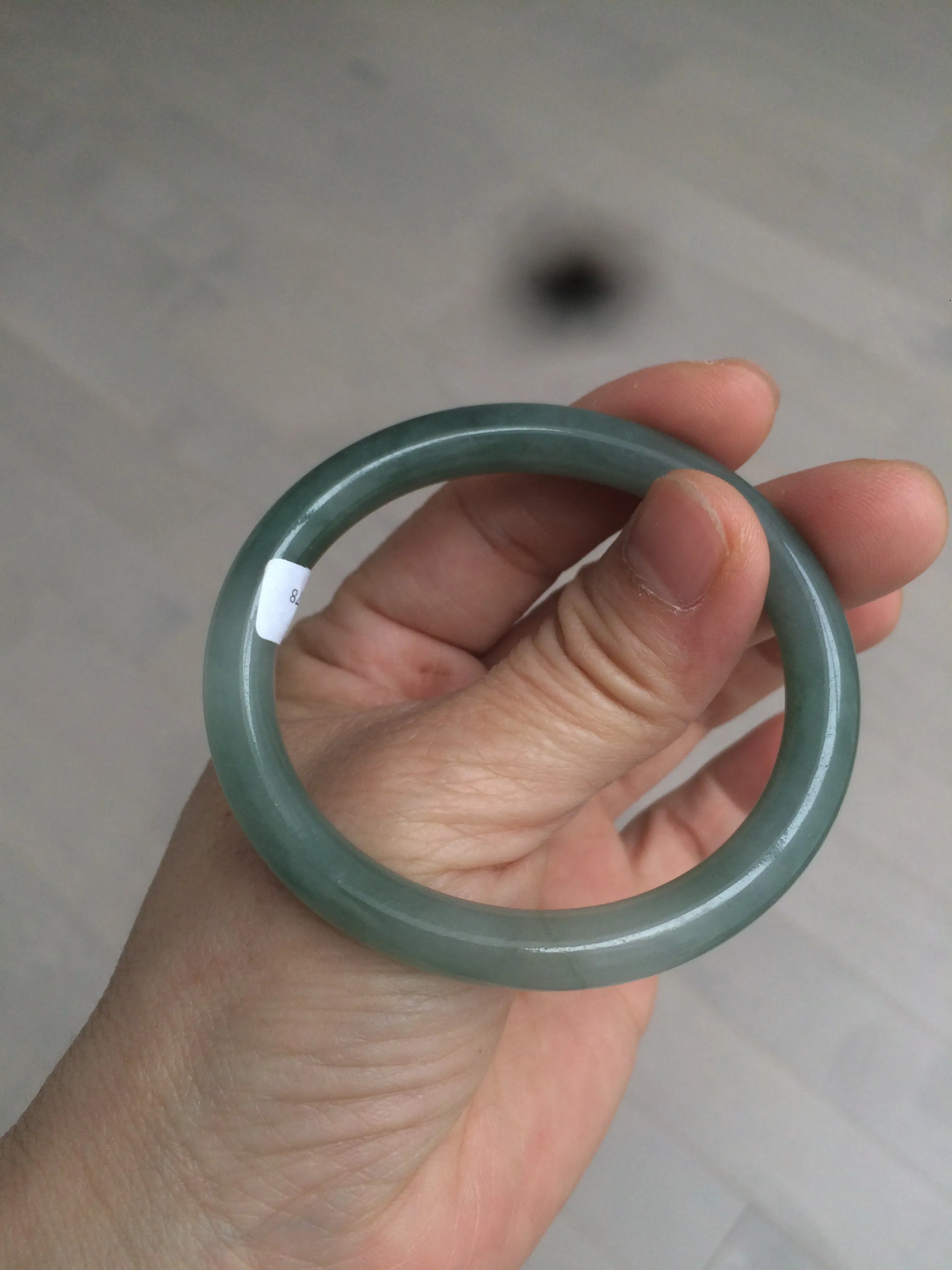 49.5mm Certified Type A 100% Natural icy dark green/gray oval round cut Jadeite Jade bangle M89-2878
