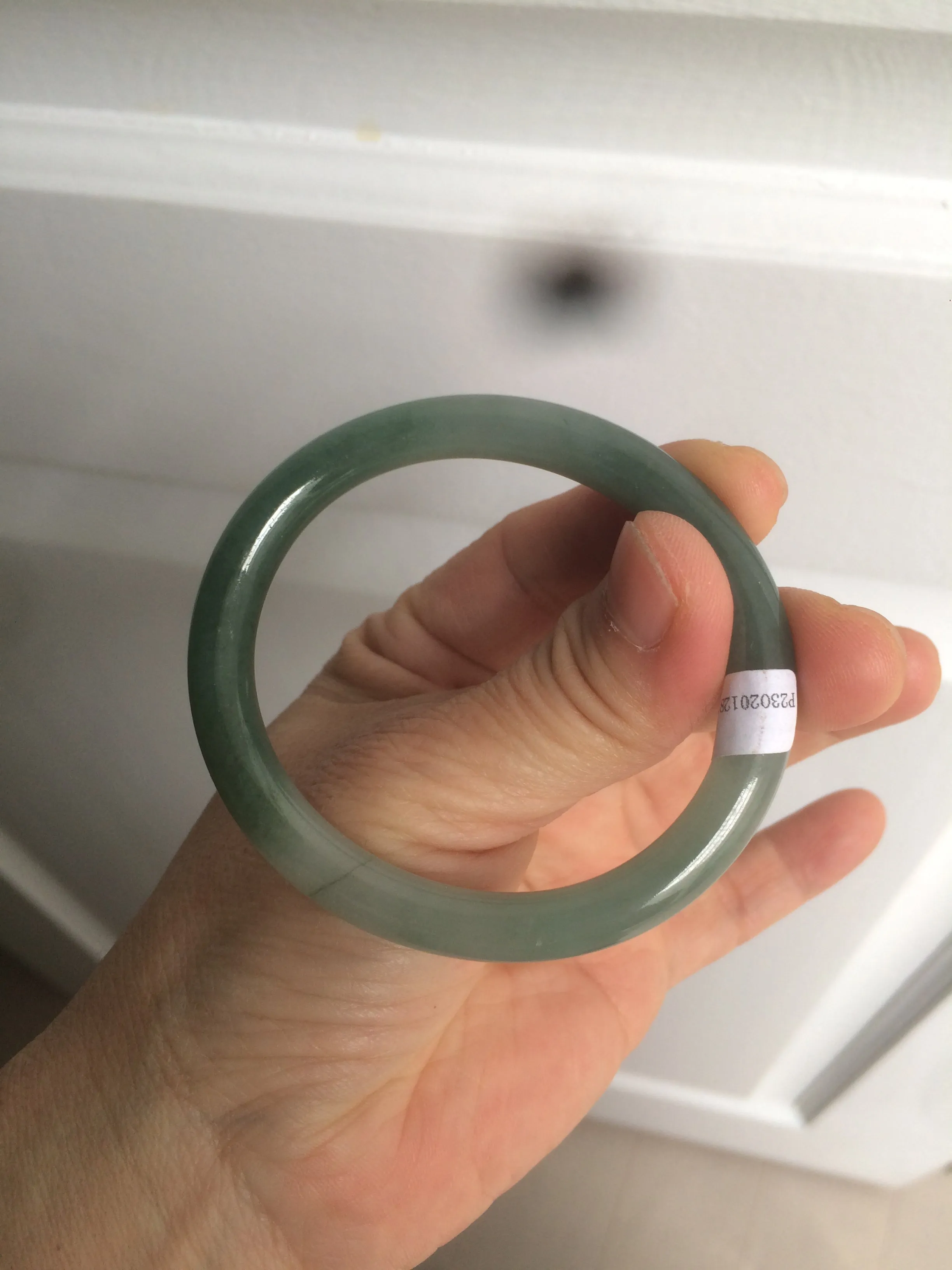 49.5mm Certified Type A 100% Natural icy dark green/gray oval round cut Jadeite Jade bangle M89-2878