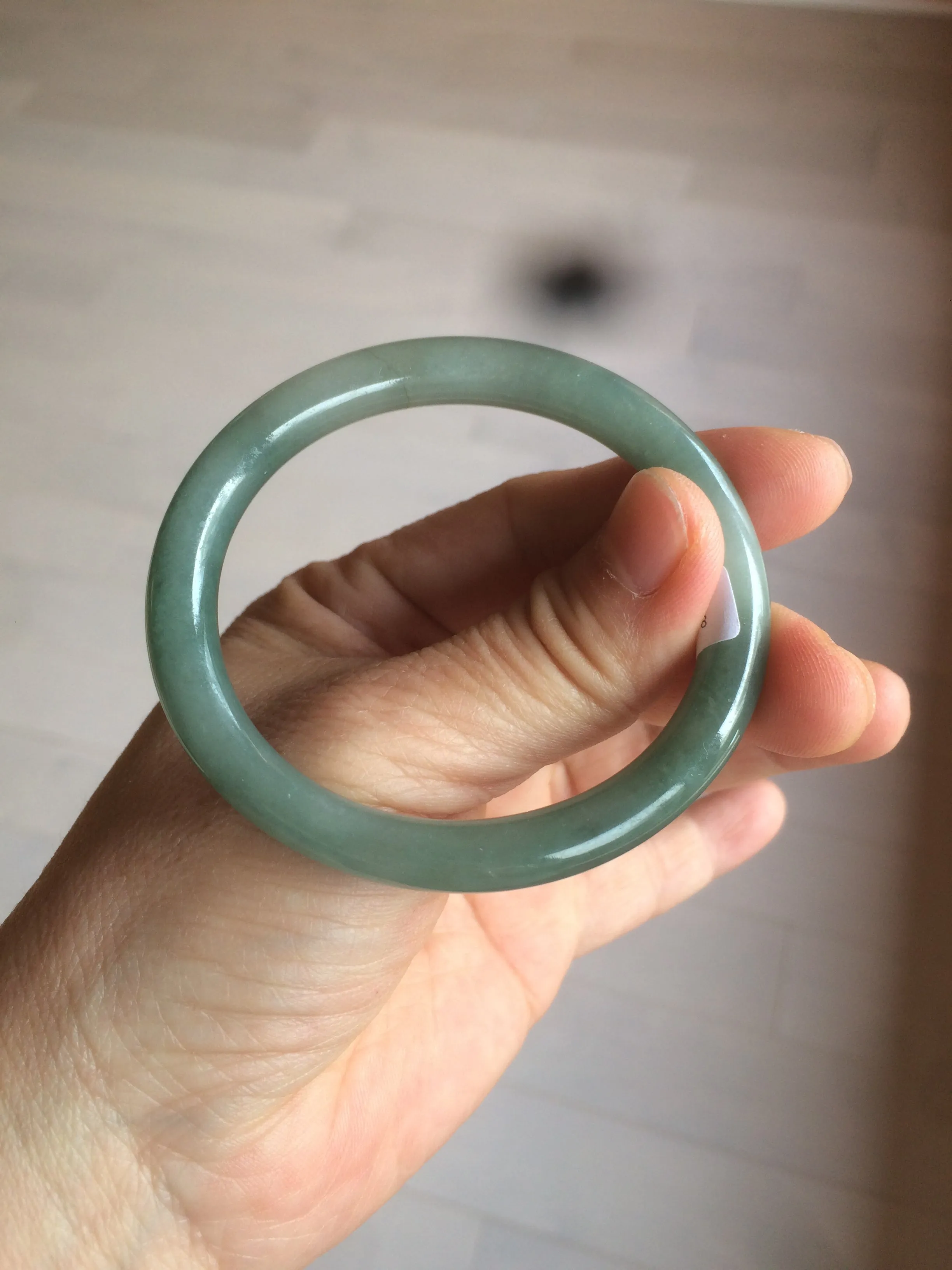 49.5mm Certified Type A 100% Natural icy dark green/gray oval round cut Jadeite Jade bangle M89-2878