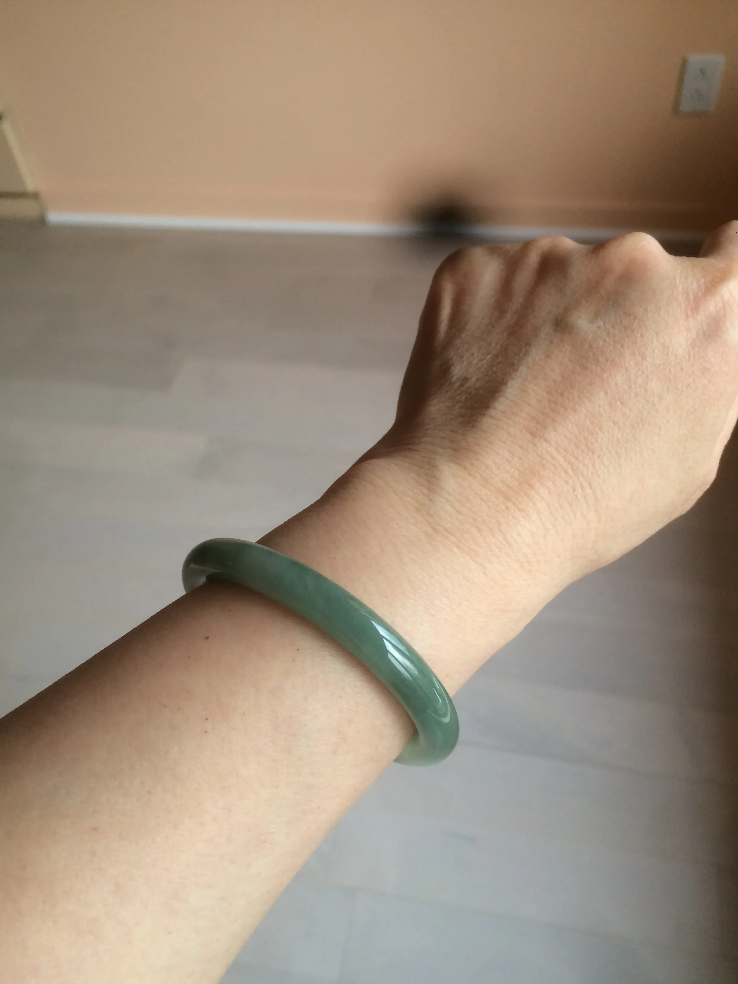 49.5mm Certified Type A 100% Natural icy dark green/gray oval round cut Jadeite Jade bangle M89-2878