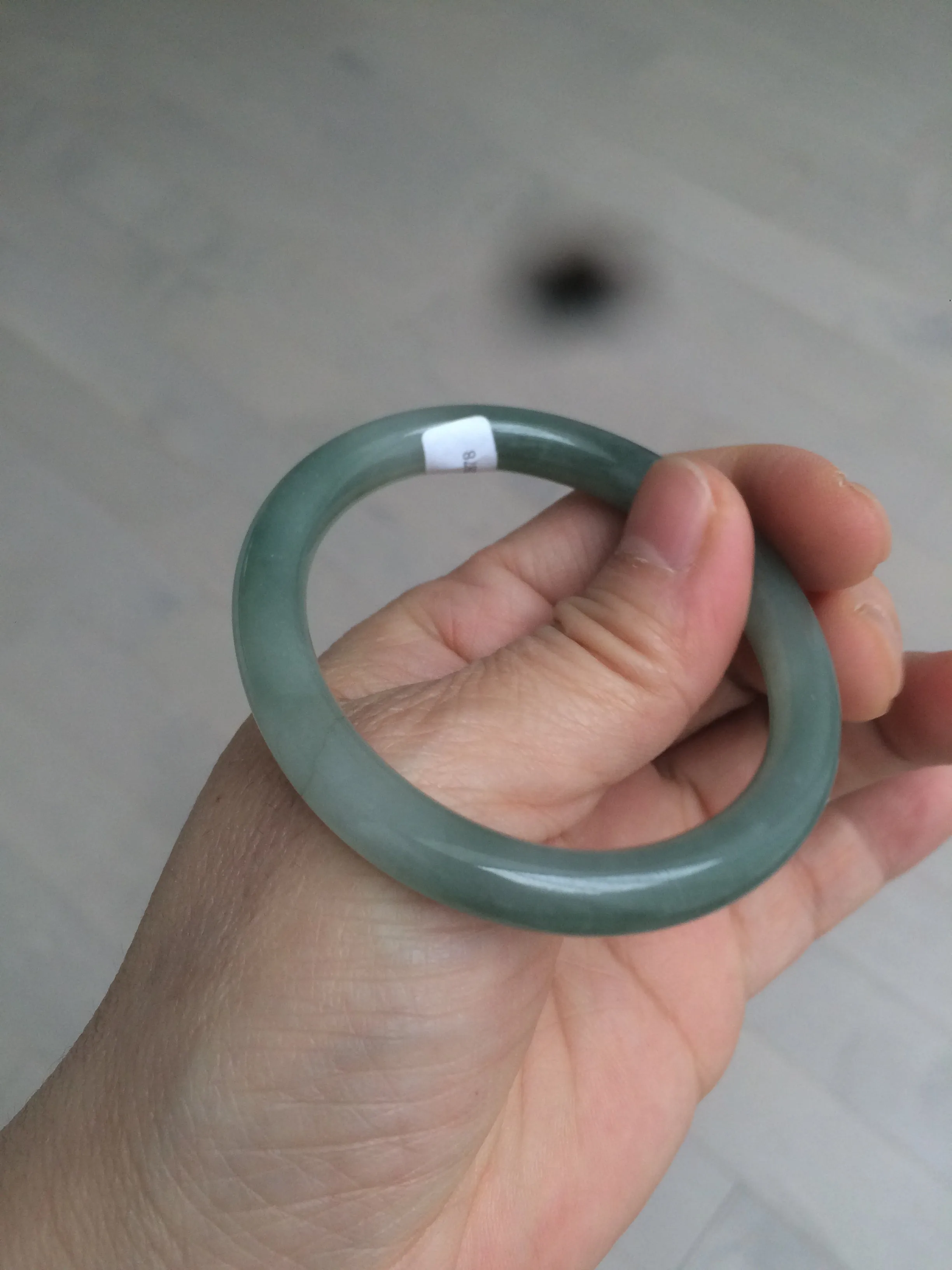 49.5mm Certified Type A 100% Natural icy dark green/gray oval round cut Jadeite Jade bangle M89-2878