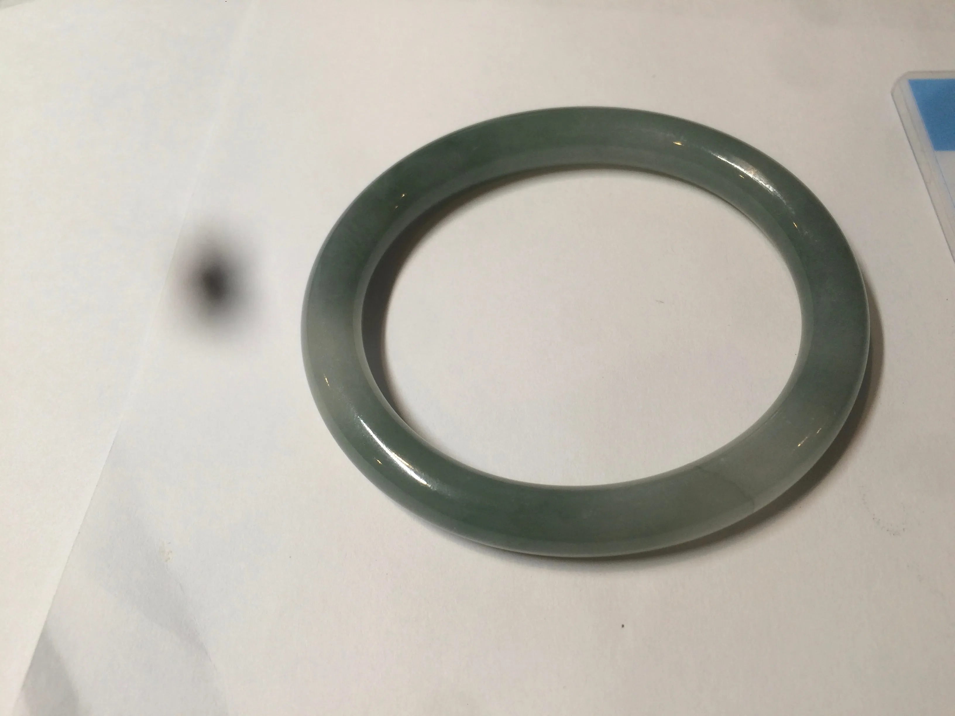49.5mm Certified Type A 100% Natural icy dark green/gray oval round cut Jadeite Jade bangle M89-2878