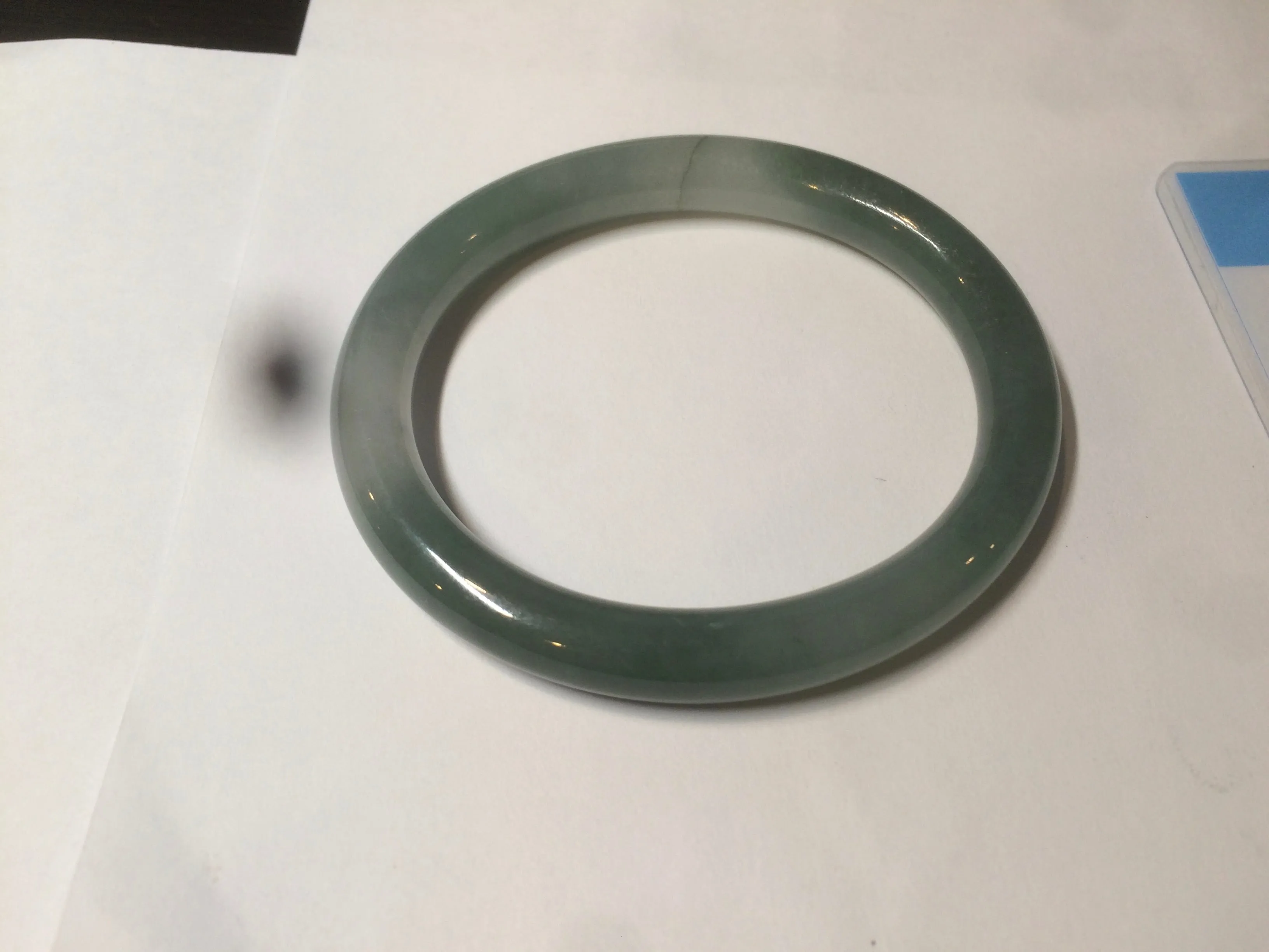 49.5mm Certified Type A 100% Natural icy dark green/gray oval round cut Jadeite Jade bangle M89-2878