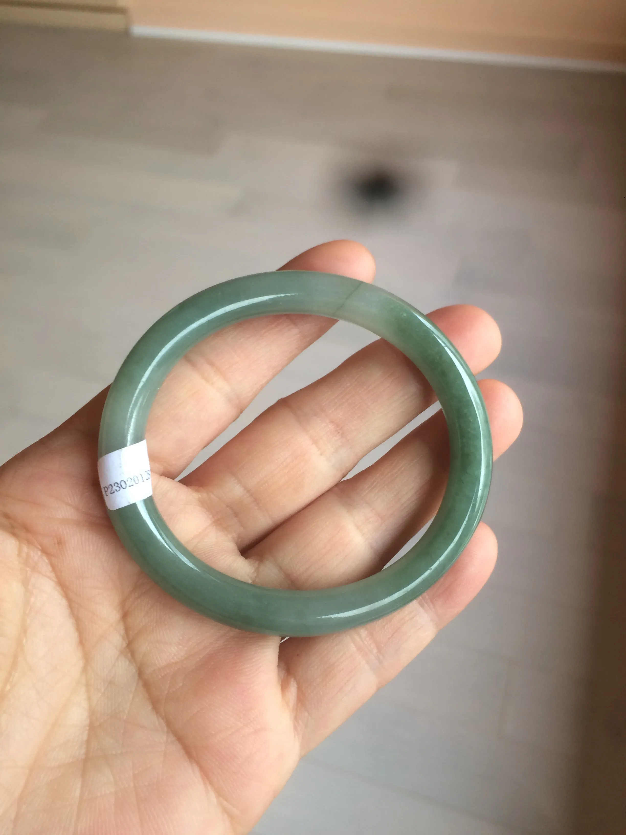 49.5mm Certified Type A 100% Natural icy dark green/gray oval round cut Jadeite Jade bangle M89-2878