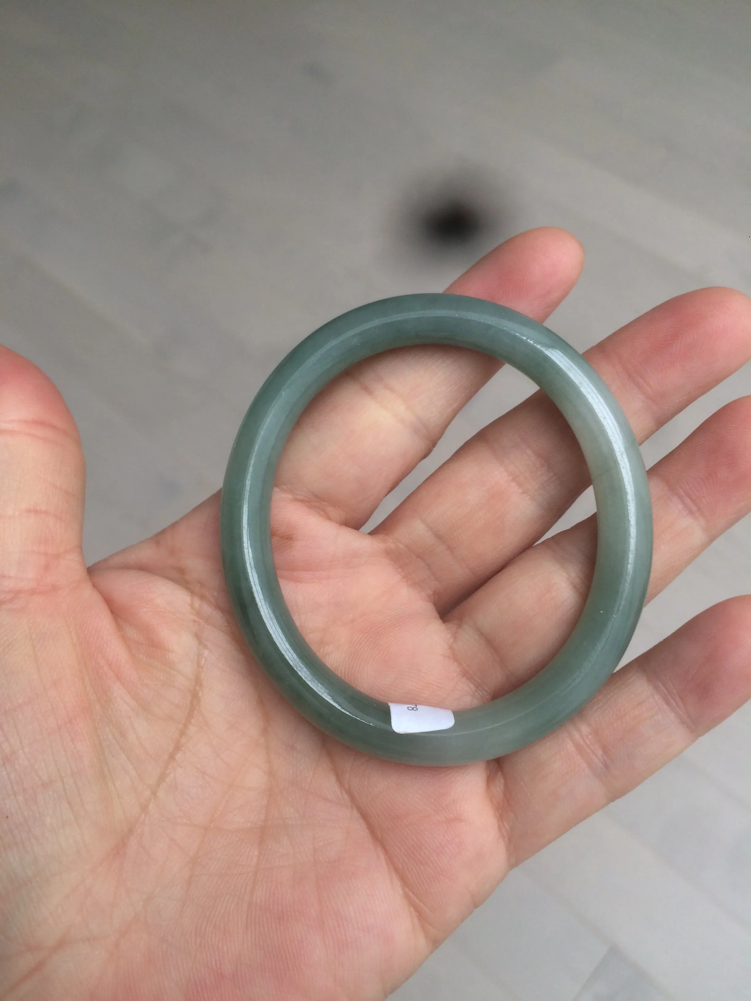49.5mm Certified Type A 100% Natural icy dark green/gray oval round cut Jadeite Jade bangle M89-2878