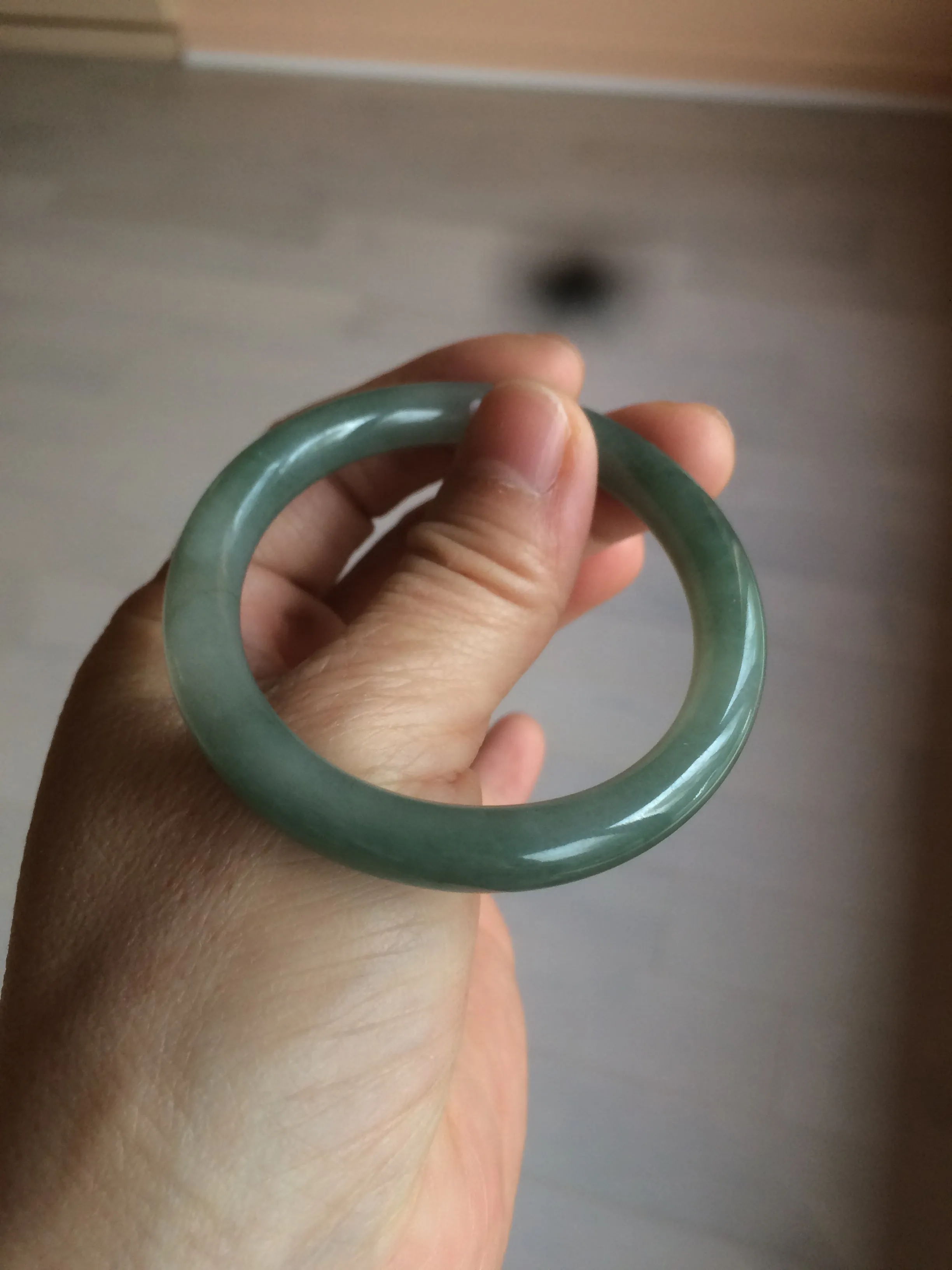 49.5mm Certified Type A 100% Natural icy dark green/gray oval round cut Jadeite Jade bangle M89-2878